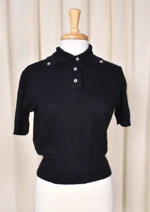 1950s Blk Button Collar Sweater