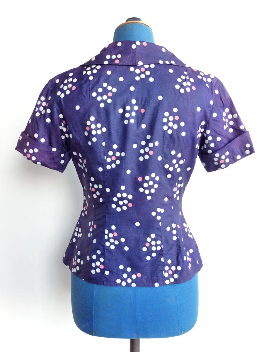 1950s Polka Dot Blouse Blue Pink