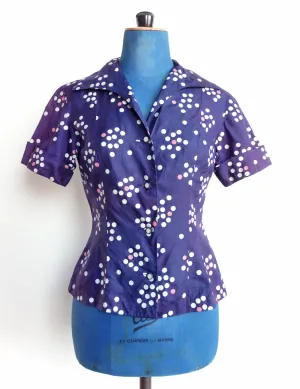 1950s Polka Dot Blouse Blue Pink