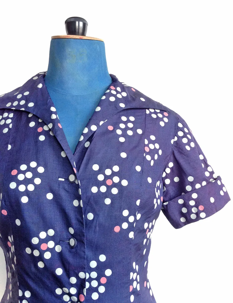 1950s Polka Dot Blouse Blue Pink