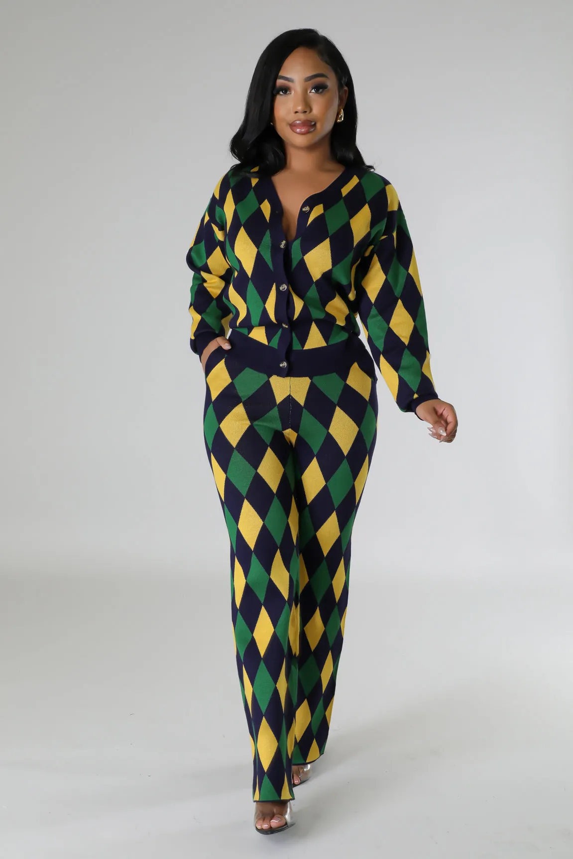 26975P - CHECKERED KNIT CARDIGAN&PANTS SET (4PCS)