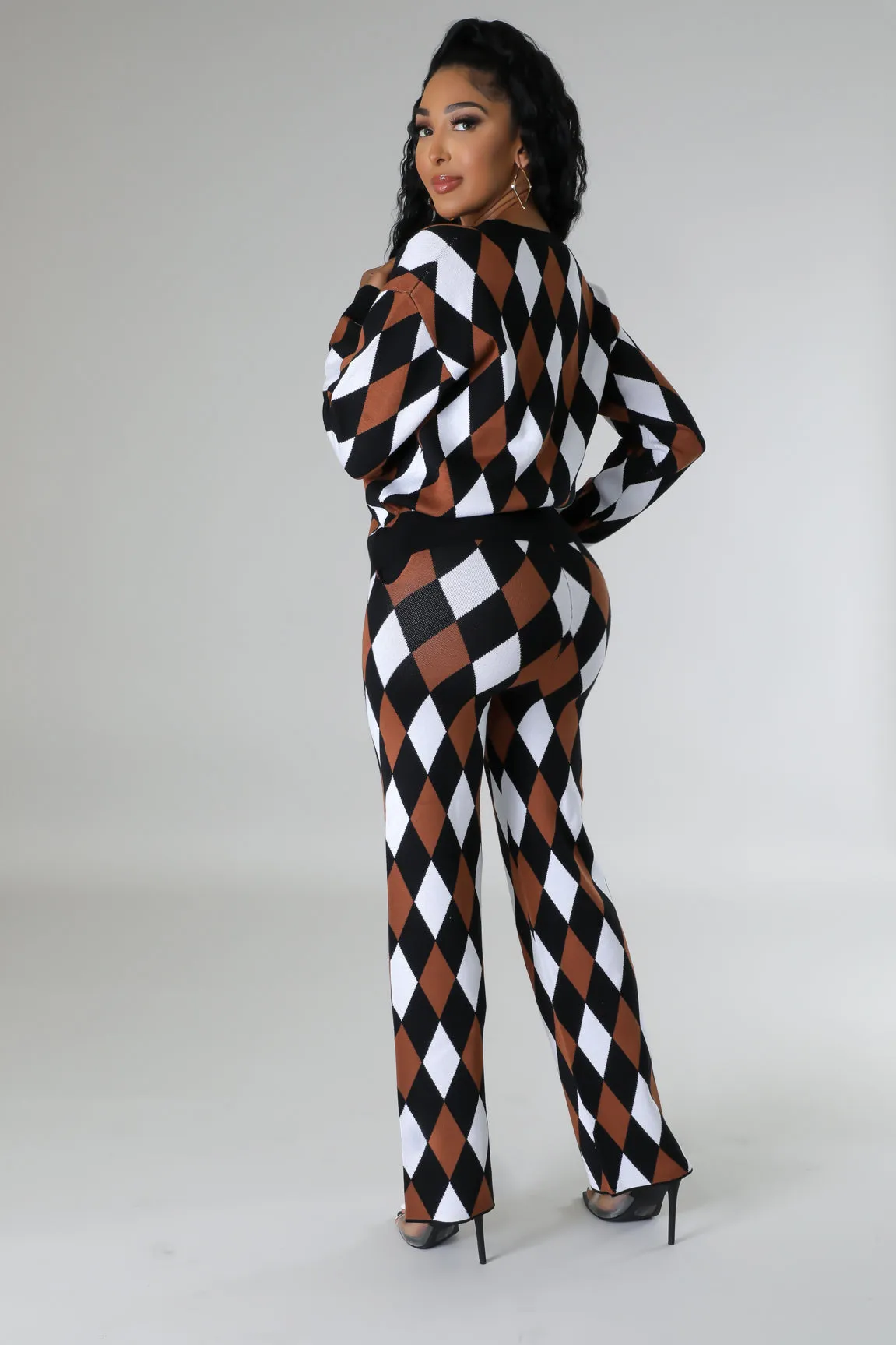 26975P - CHECKERED KNIT CARDIGAN&PANTS SET (4PCS)