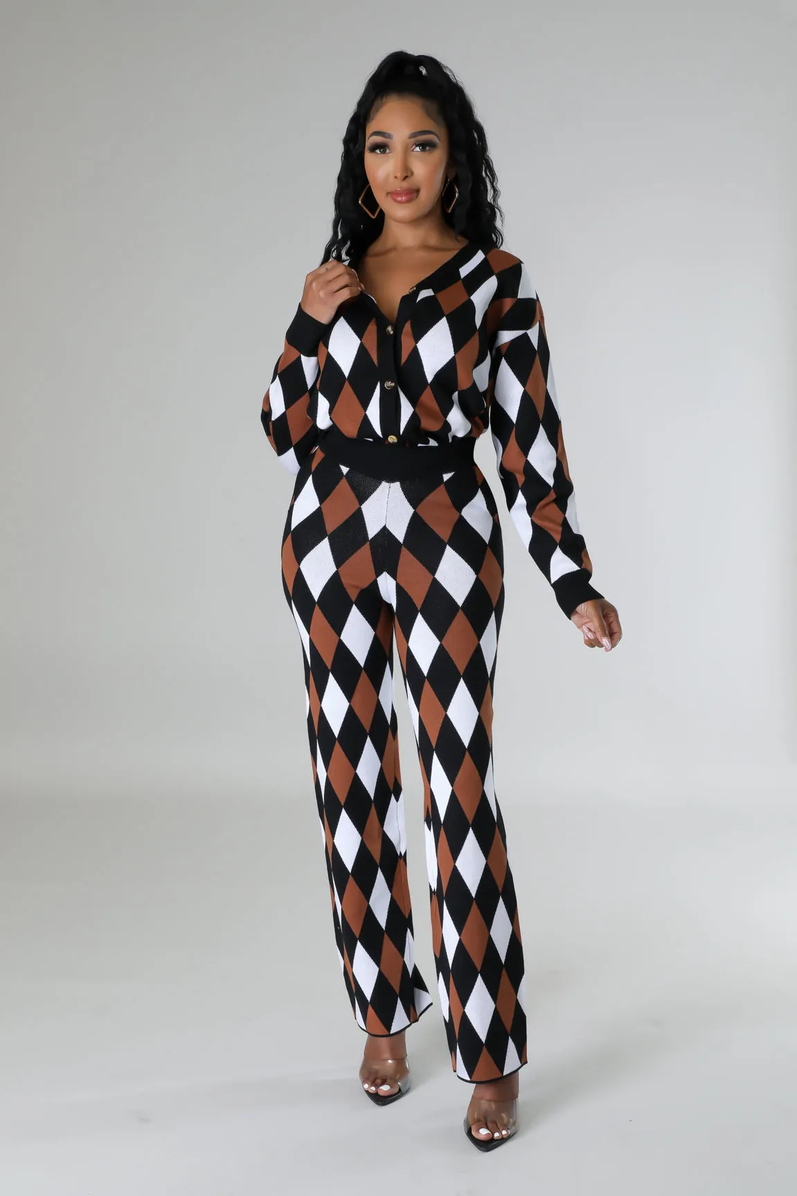 26975P - CHECKERED KNIT CARDIGAN&PANTS SET (4PCS)