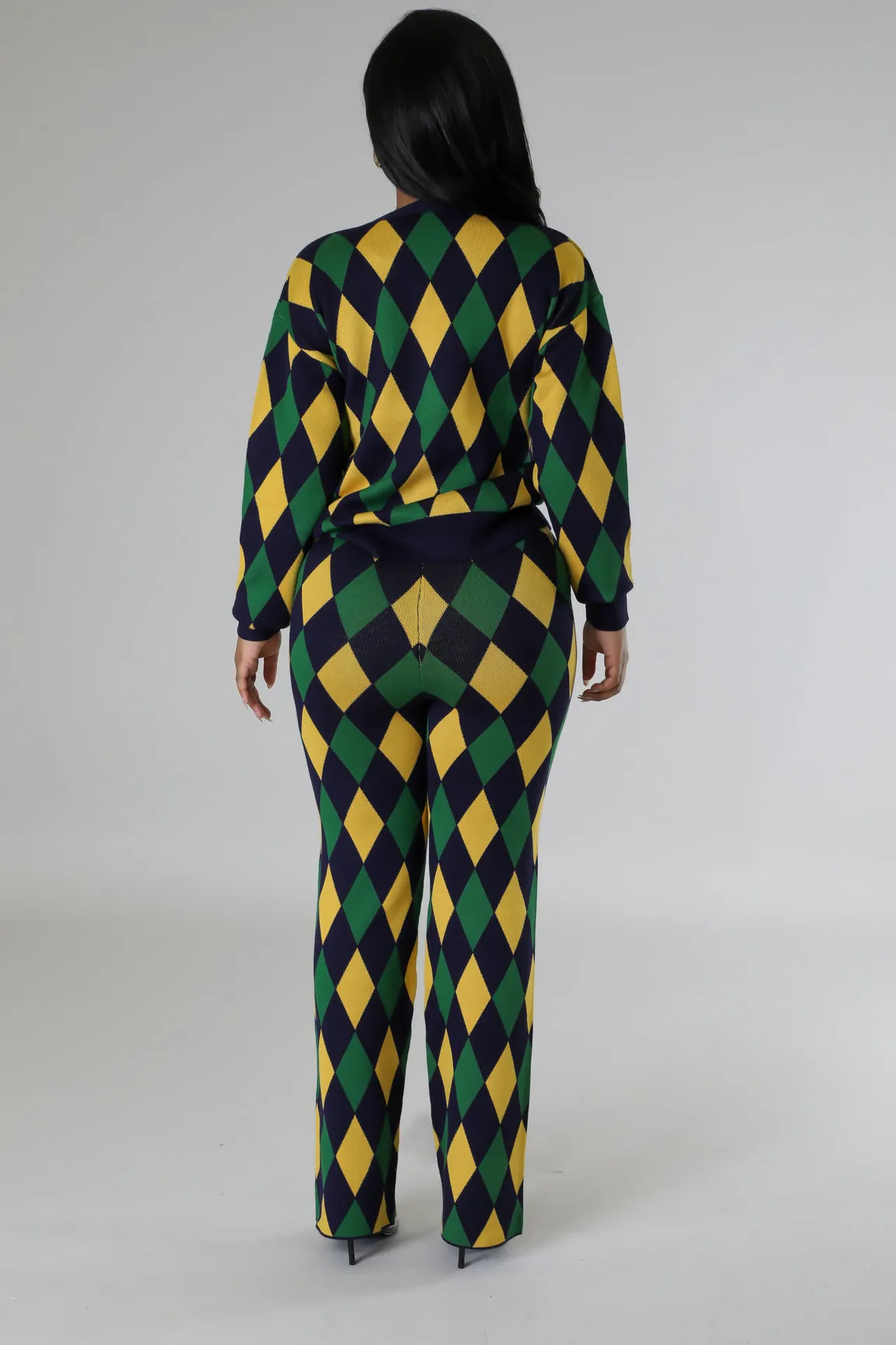 26975P - CHECKERED KNIT CARDIGAN&PANTS SET (4PCS)