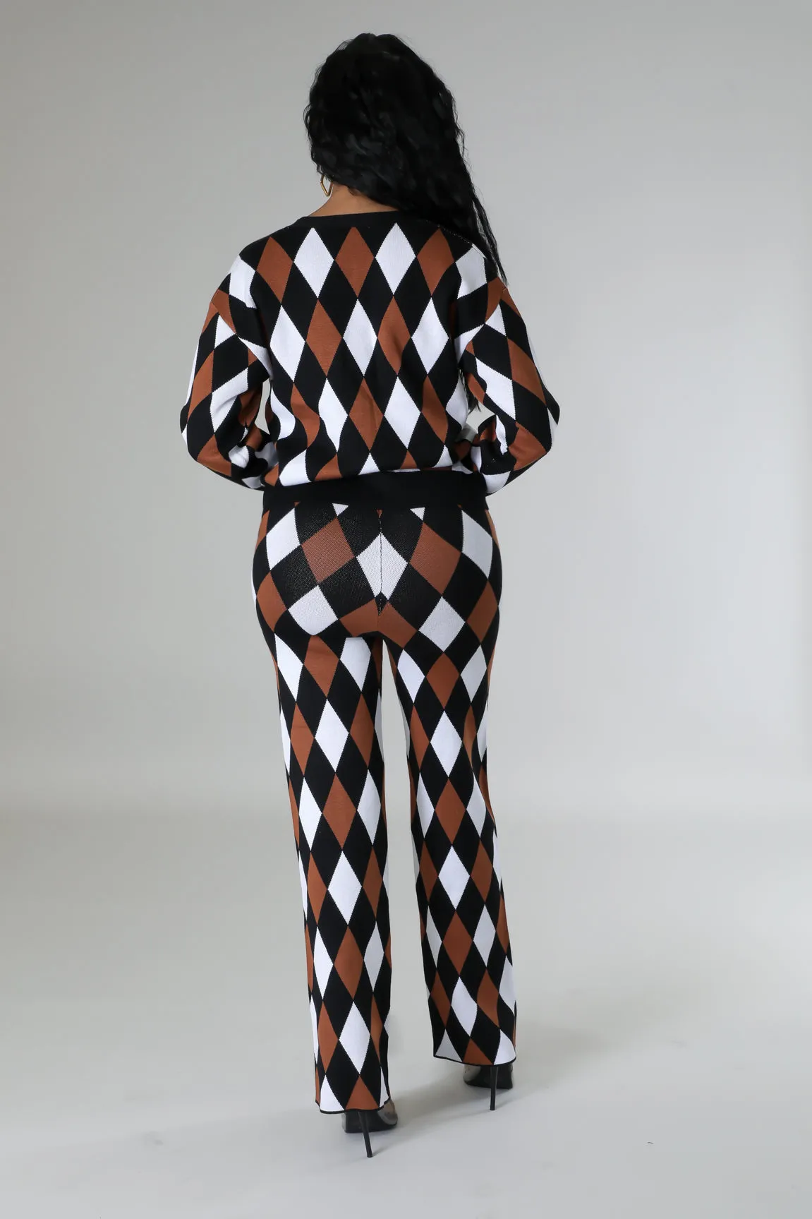 26975P - CHECKERED KNIT CARDIGAN&PANTS SET (4PCS)