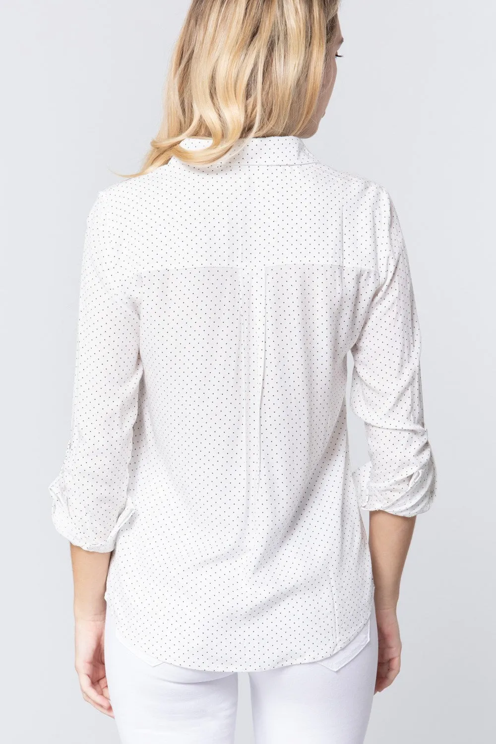 3/4 Roll Up Slv Dot Print Shirt