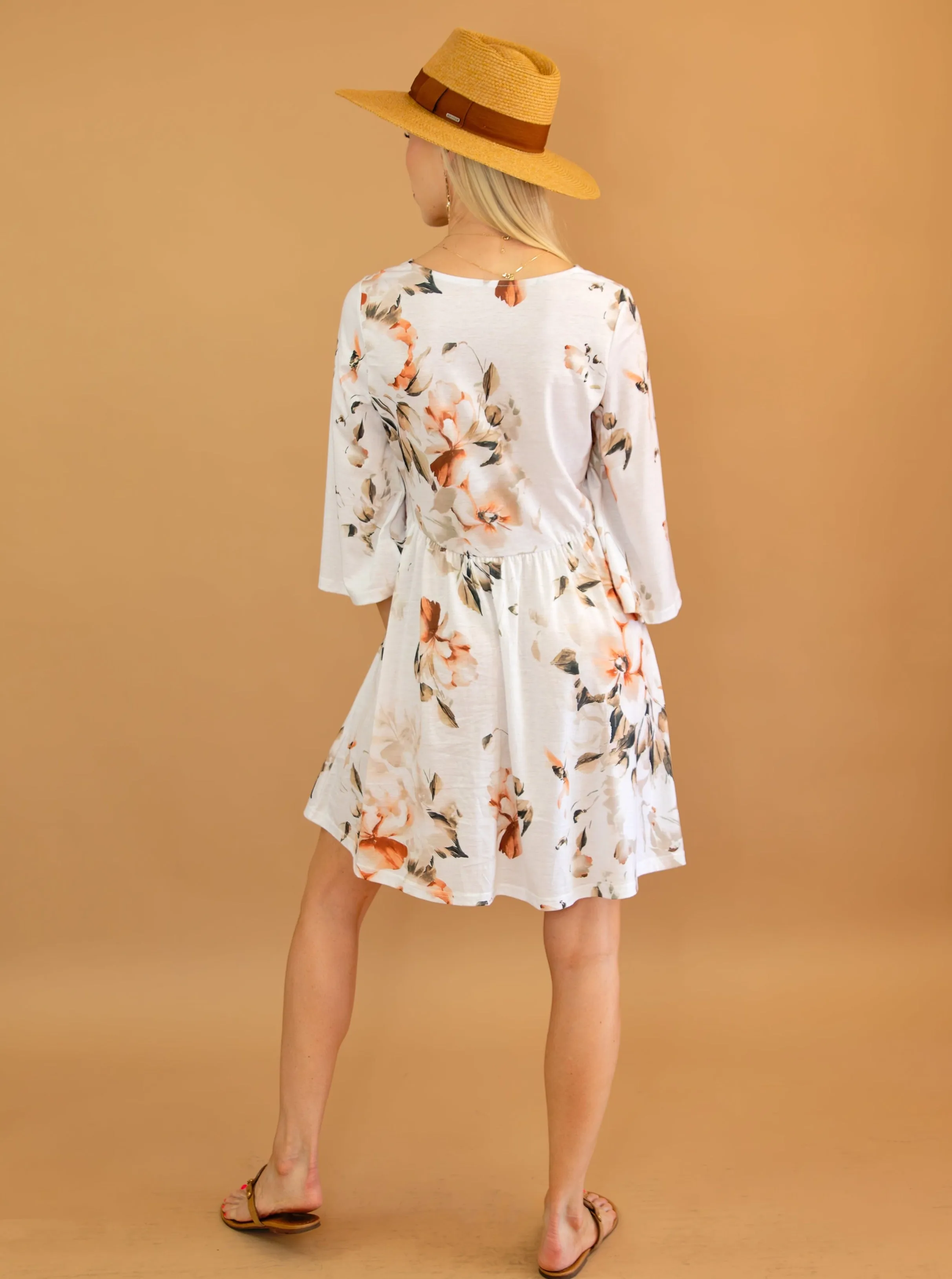 3/4 Sleeve Floral Dress