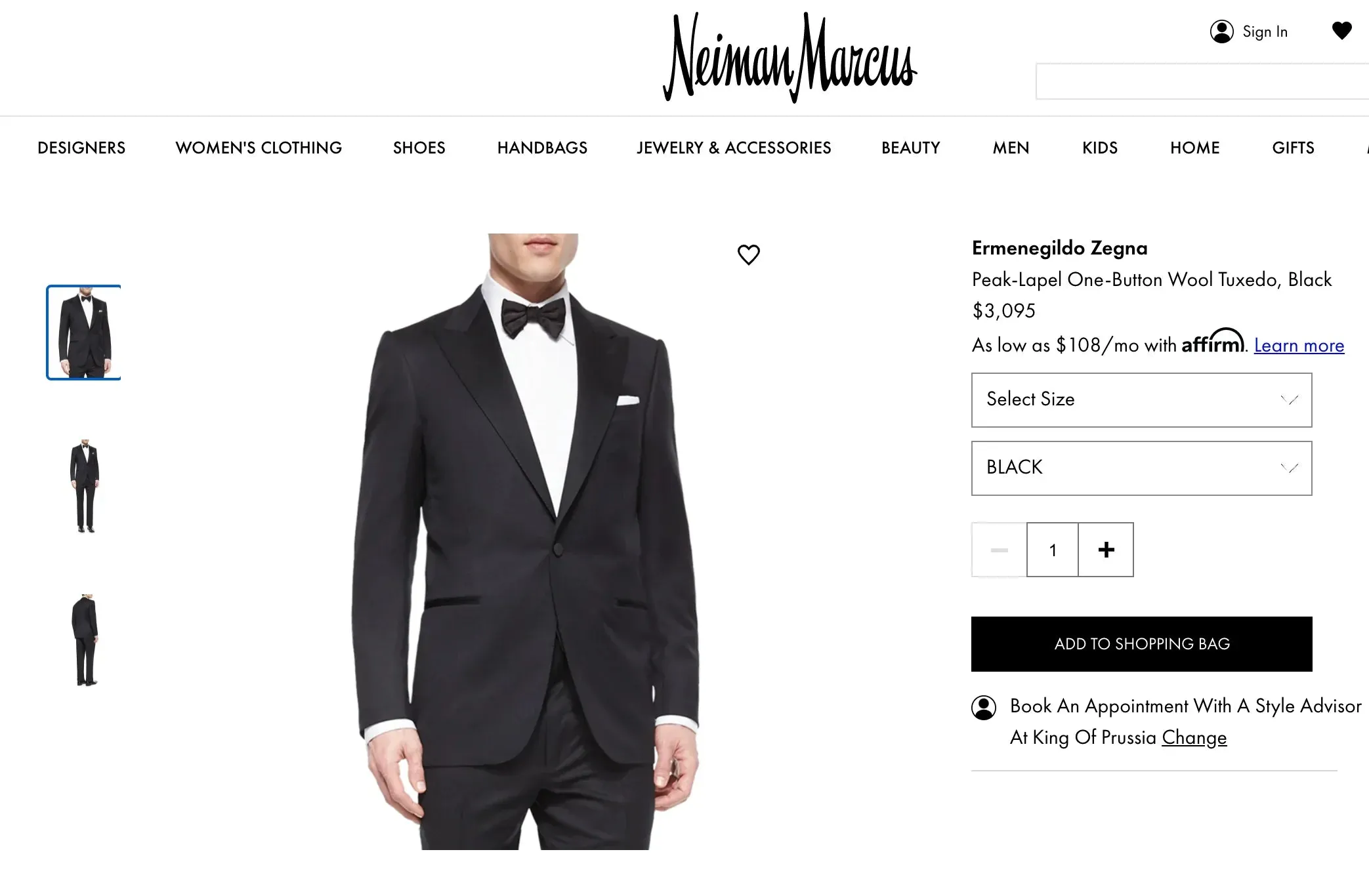 $3,995 ERMENEGILDO ZEGNA -"MICRONSPHERE MILA" PEAK LAPEL Tuxedo - 42R