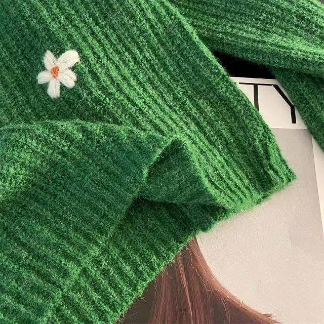 3D Flower Embroidered Knitted Sweater