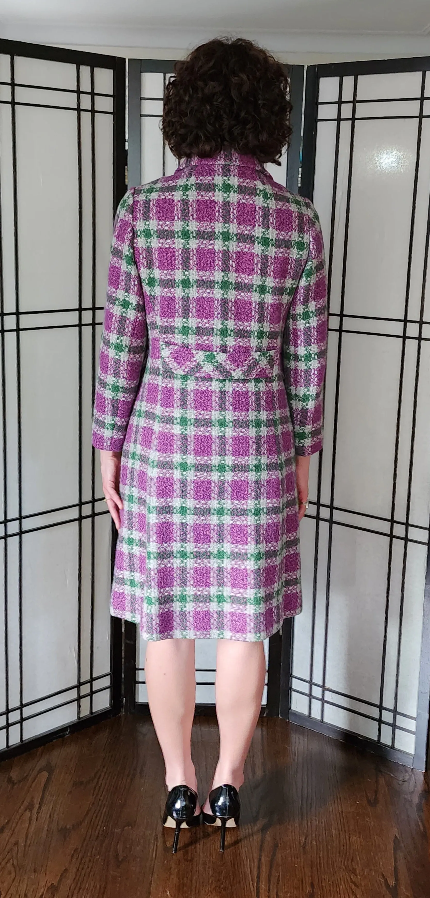 60s Purple Green Plaid Wool Coat Shagmore