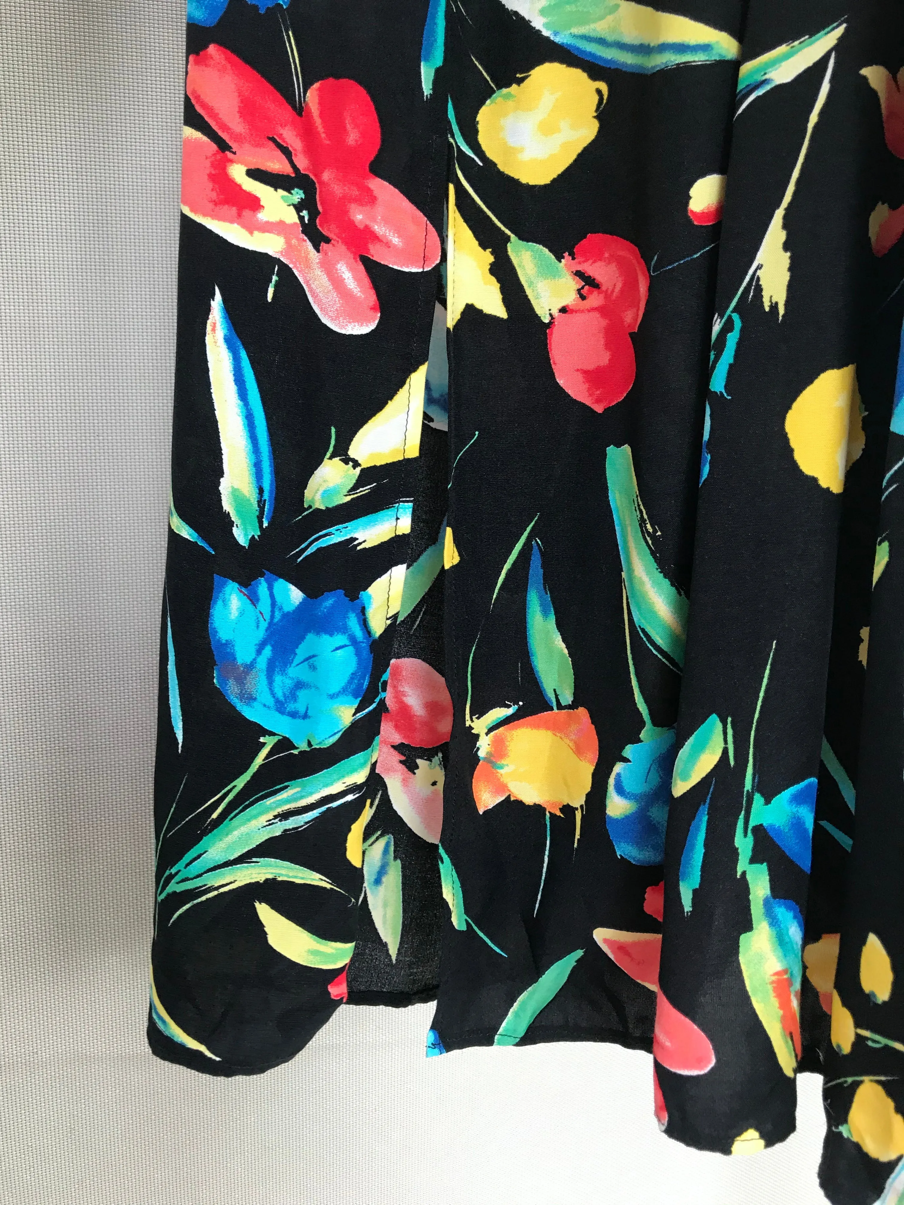 80s Black Floral Tea Dress