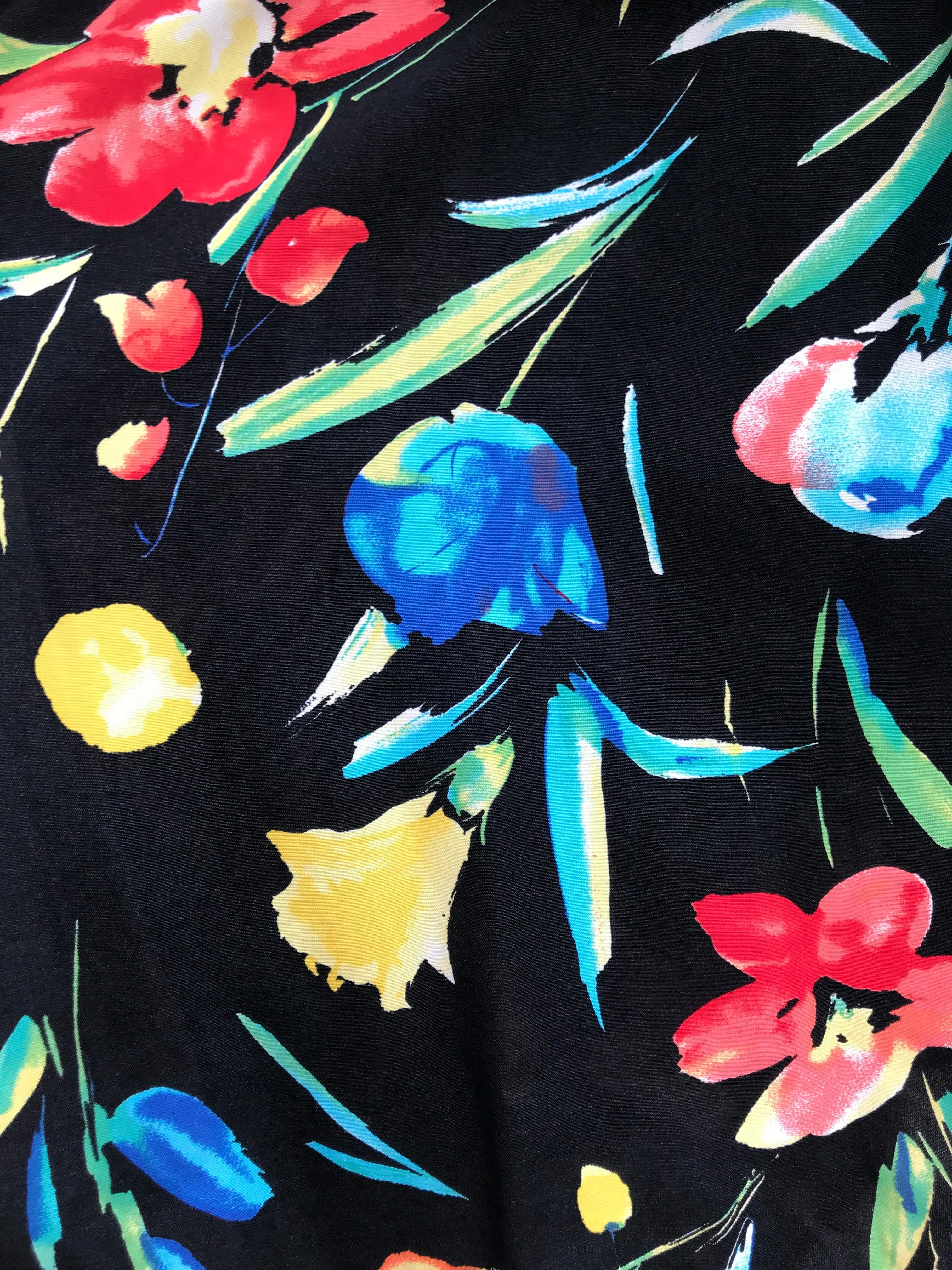 80s Black Floral Tea Dress