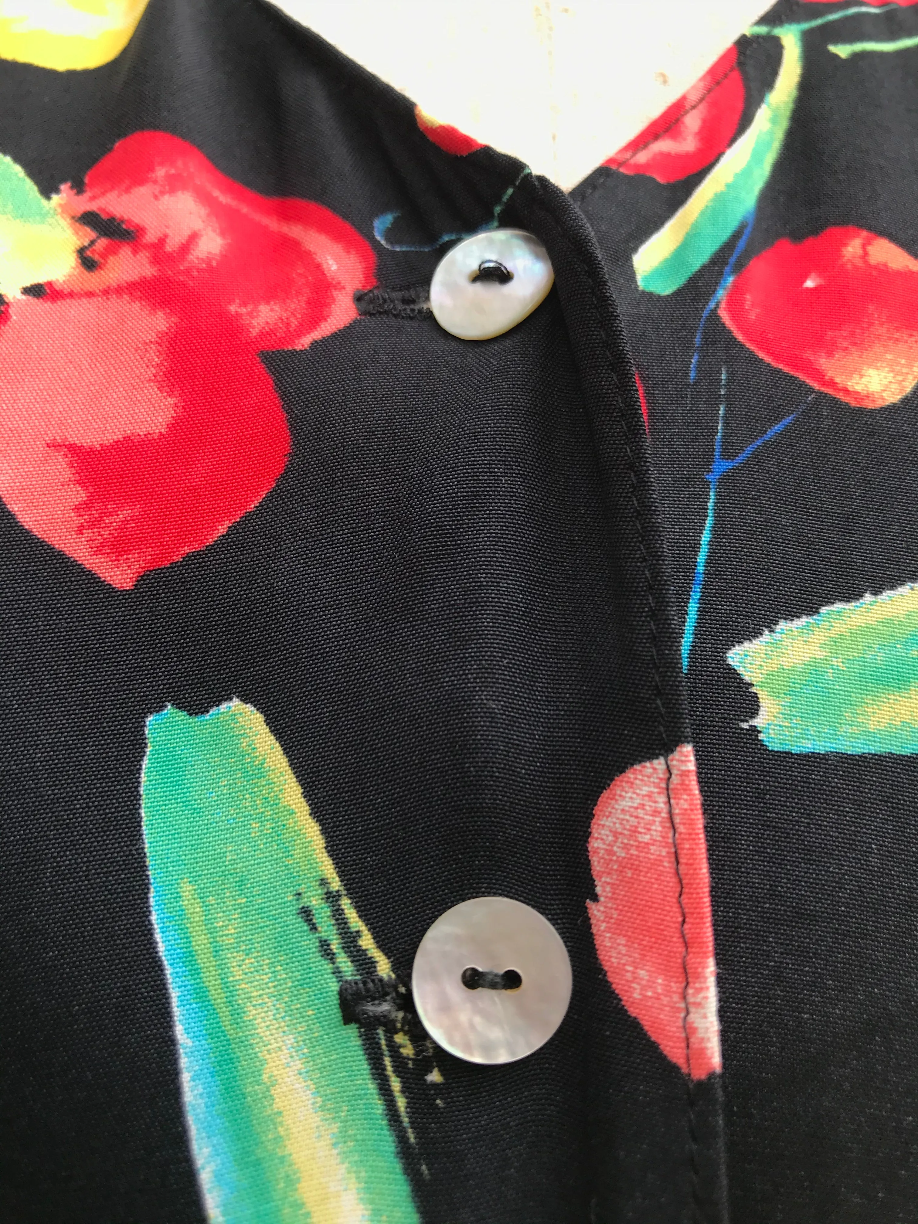 80s Black Floral Tea Dress