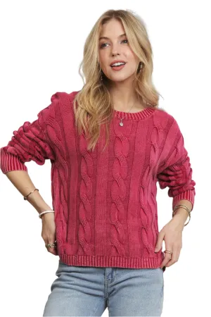 ADORA Mineral Washed Cable Knit Sweater Top