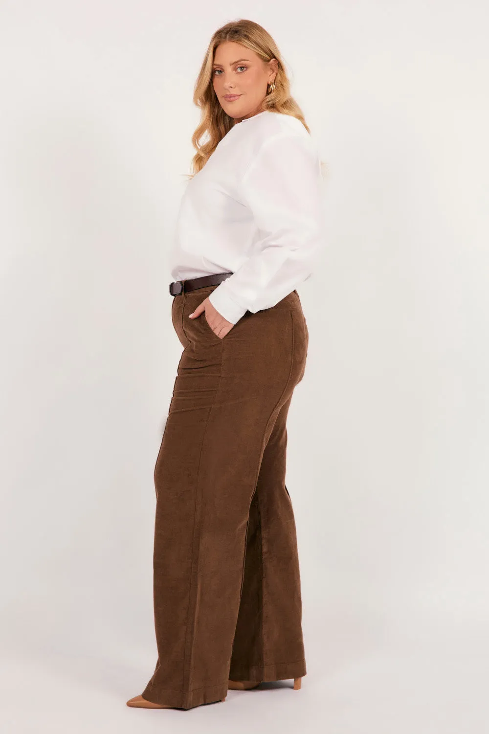 Adrift Wide Leg Brushed Cotton Pant in Chocolate