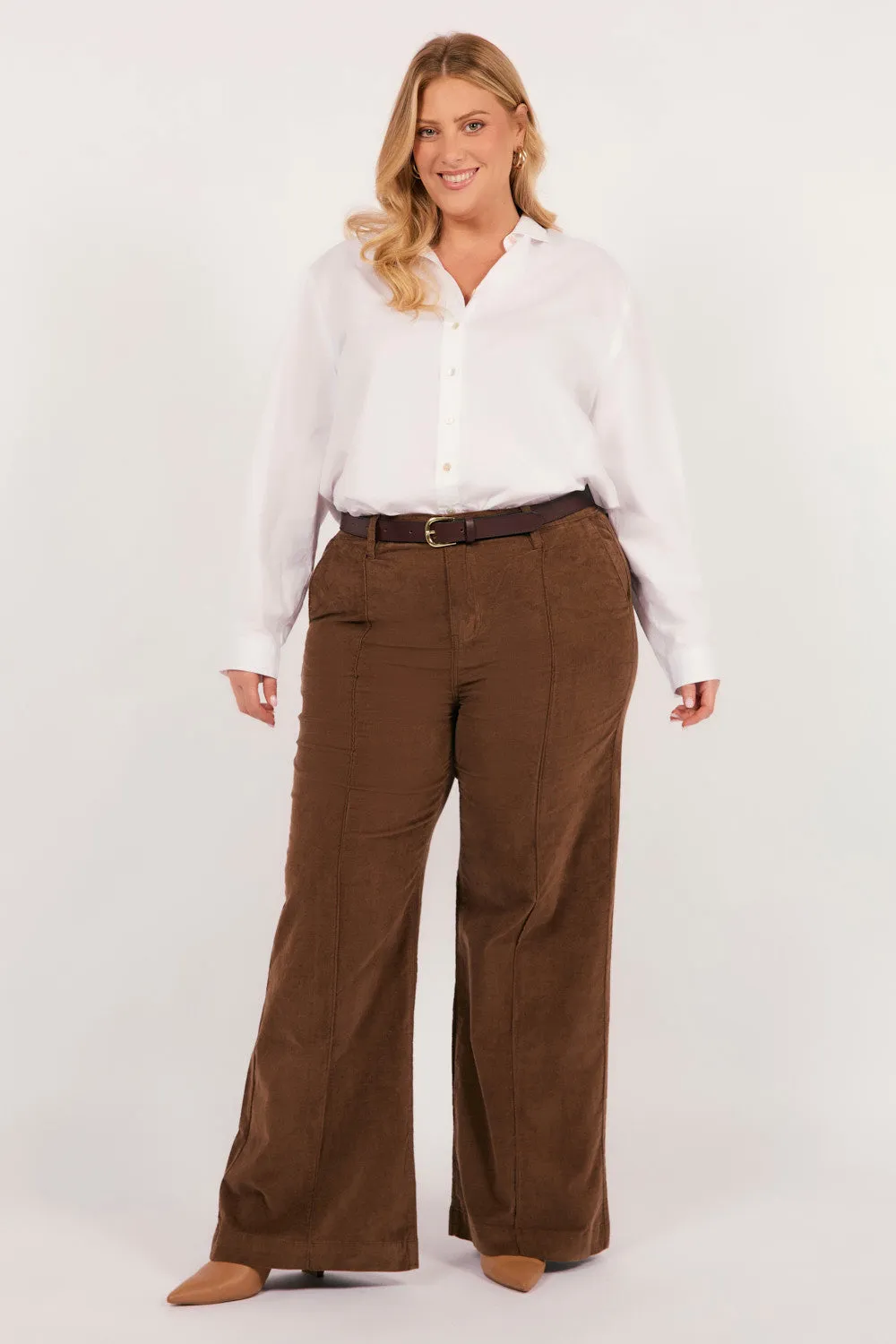Adrift Wide Leg Brushed Cotton Pant in Chocolate