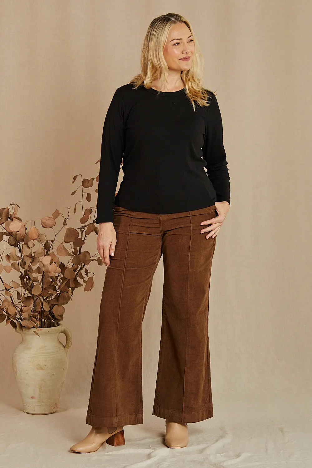 Adrift Wide Leg Brushed Cotton Pant in Chocolate