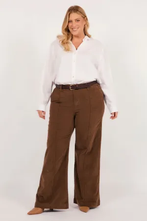 Adrift Wide Leg Brushed Cotton Pant in Chocolate