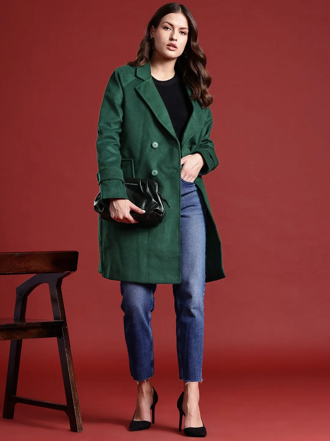 all about you Women Double-Breasted Longline Overcoat