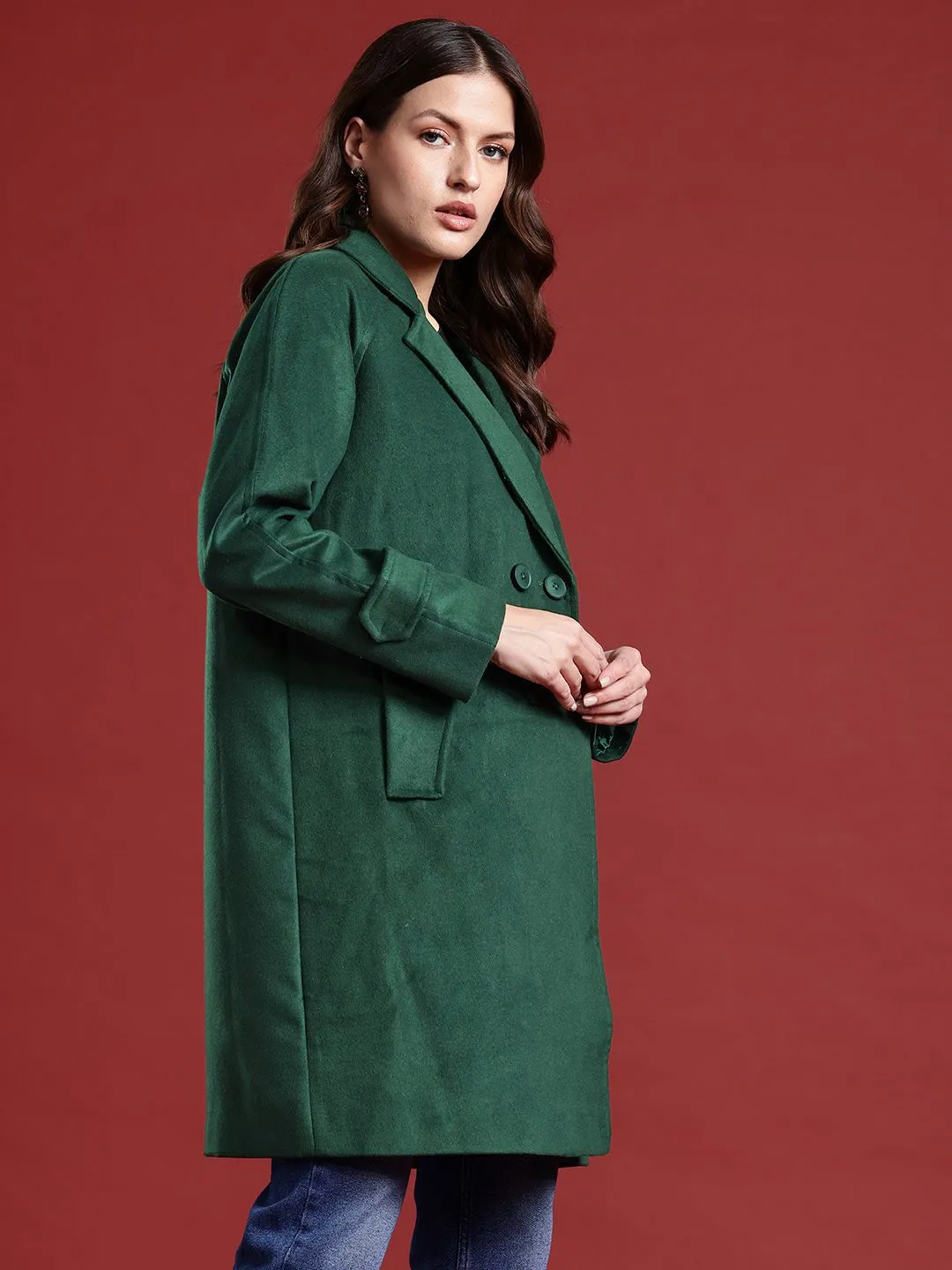 all about you Women Double-Breasted Longline Overcoat