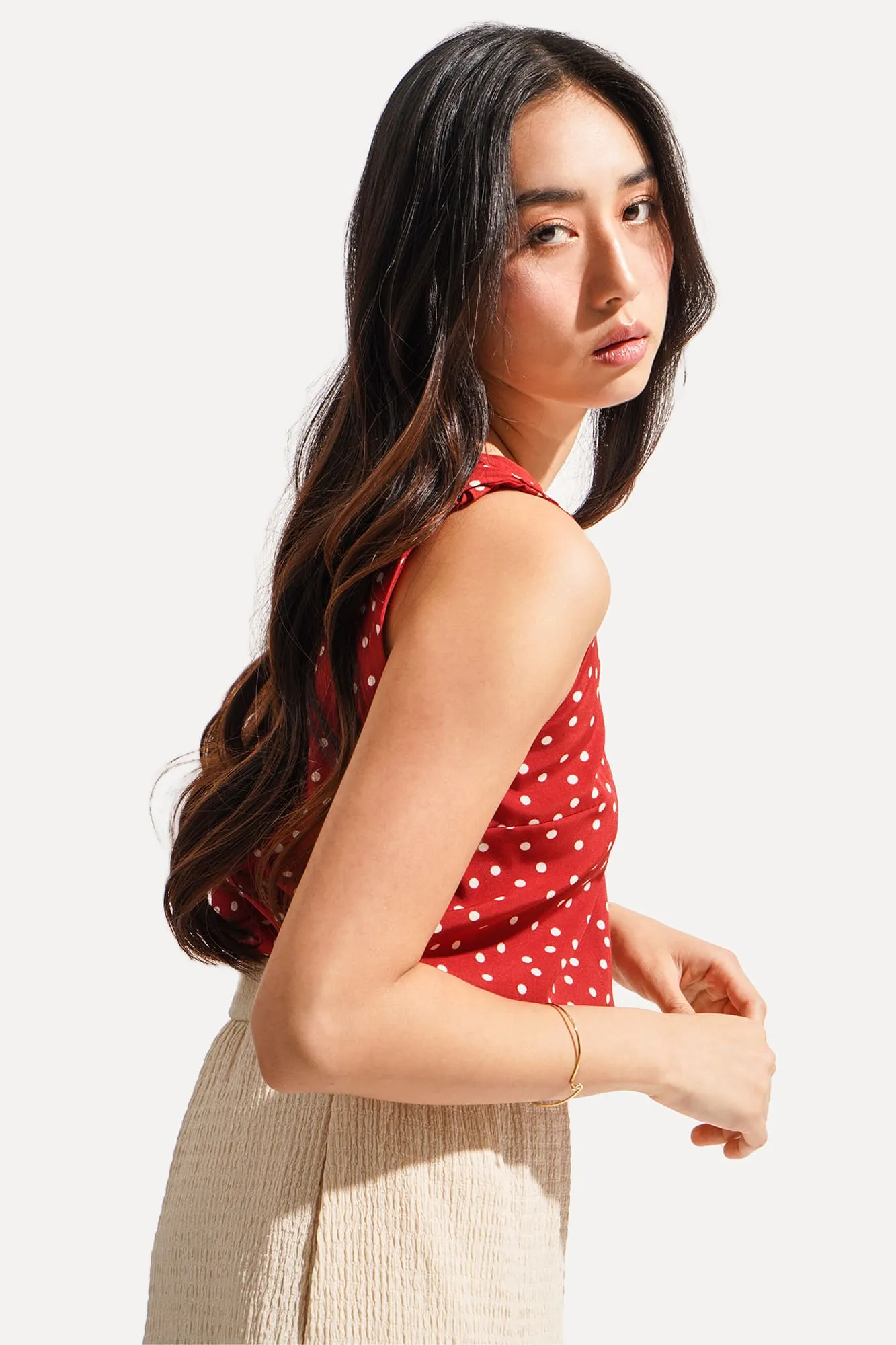 All Over Print Polka Dot Tie Strap Top