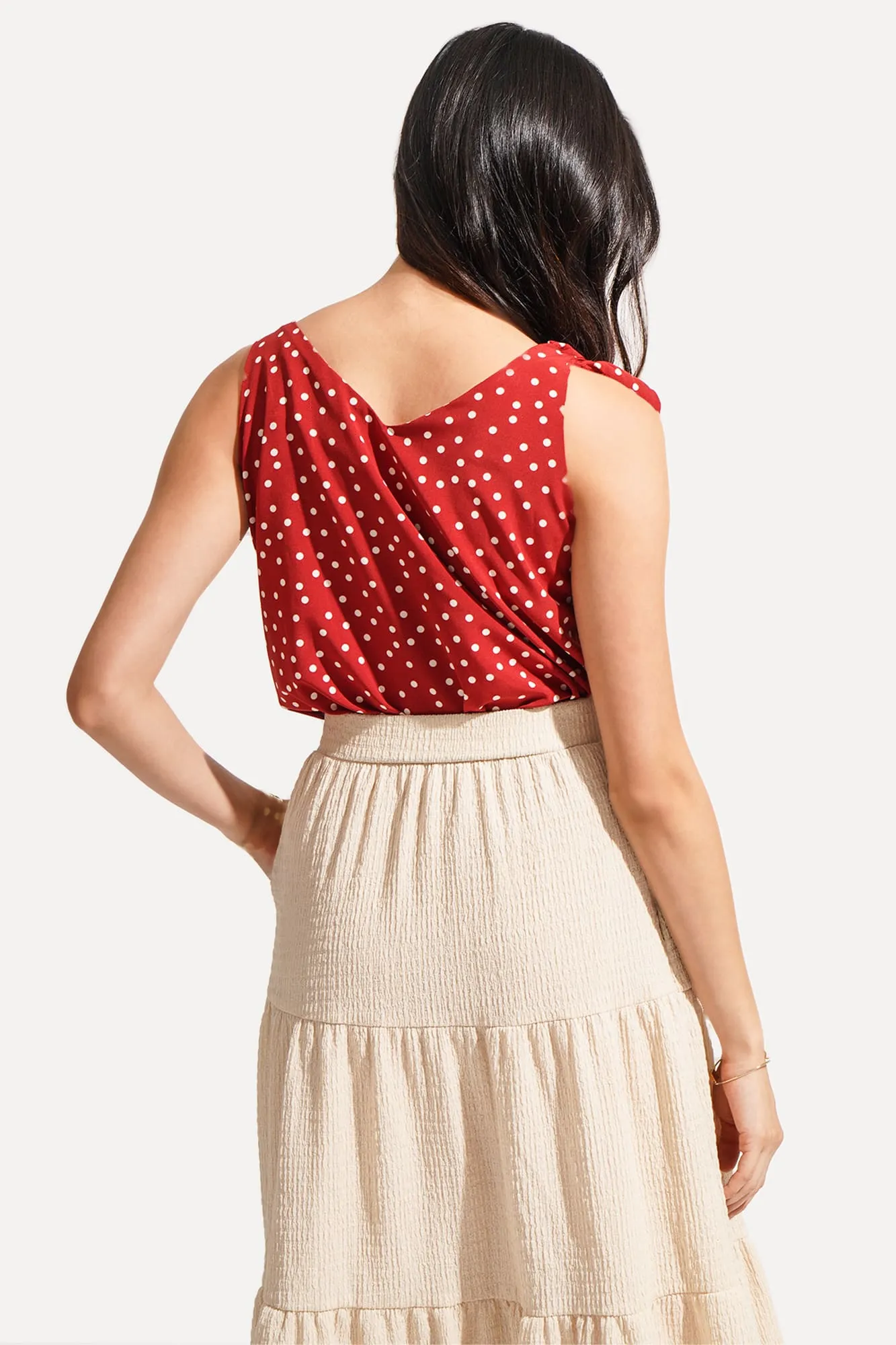 All Over Print Polka Dot Tie Strap Top