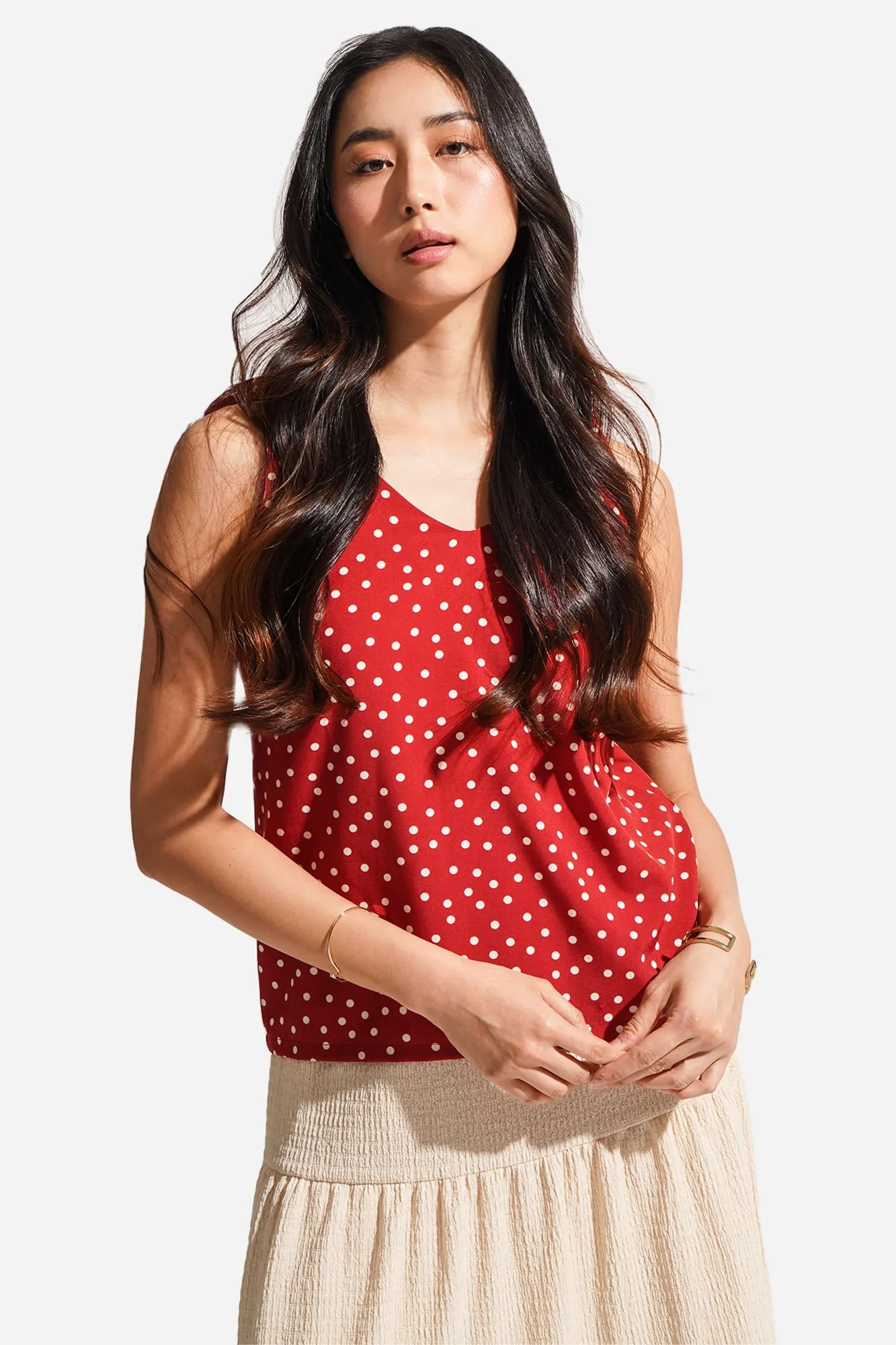 All Over Print Polka Dot Tie Strap Top