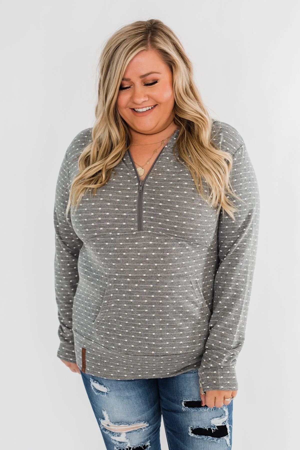 Ampersand Half Zip Polka Dot Hoodie