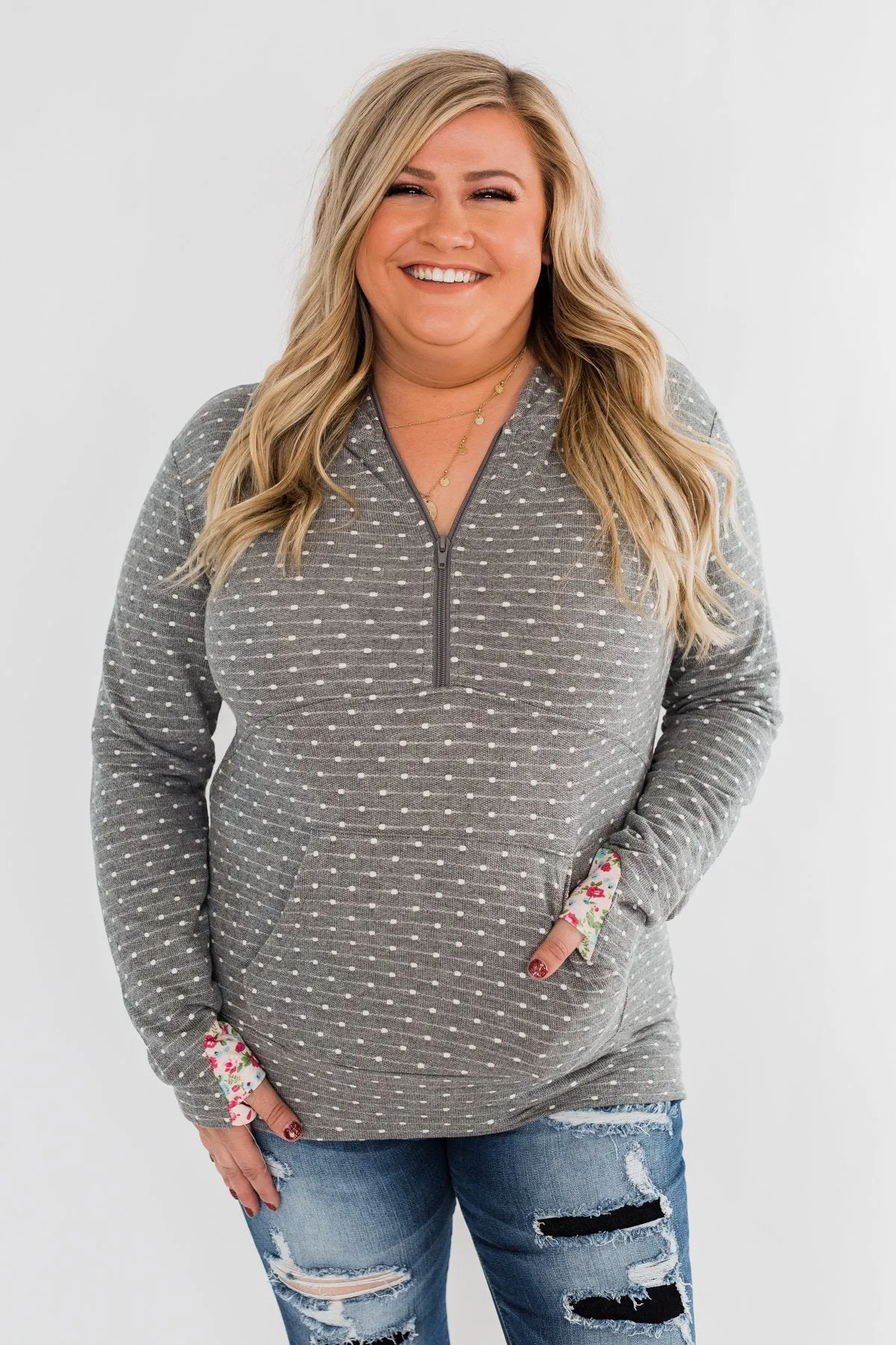 Ampersand Half Zip Polka Dot Hoodie