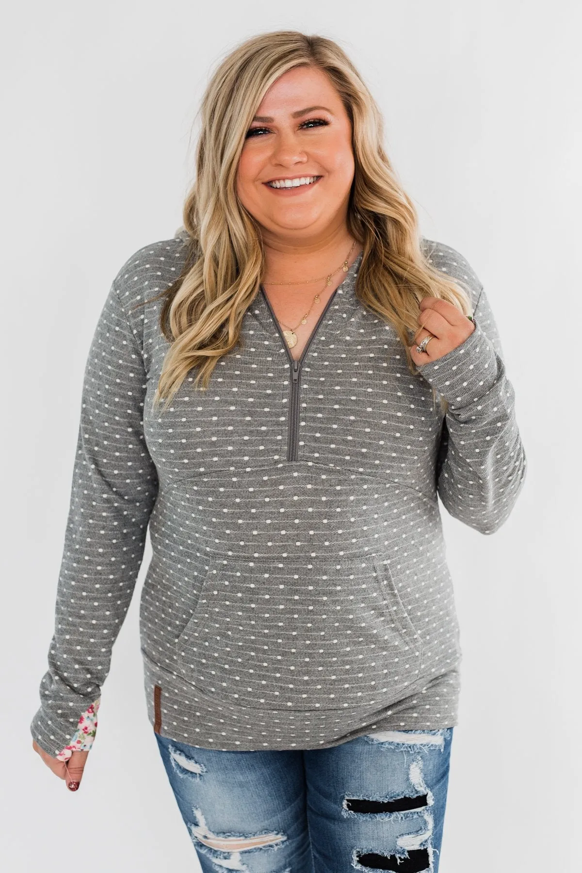 Ampersand Half Zip Polka Dot Hoodie