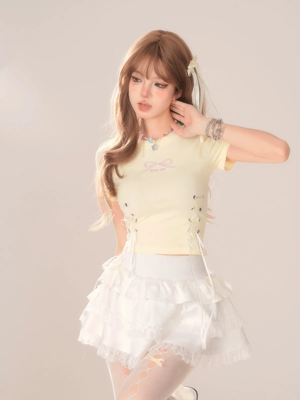 Angel Bow White Lace Skirt