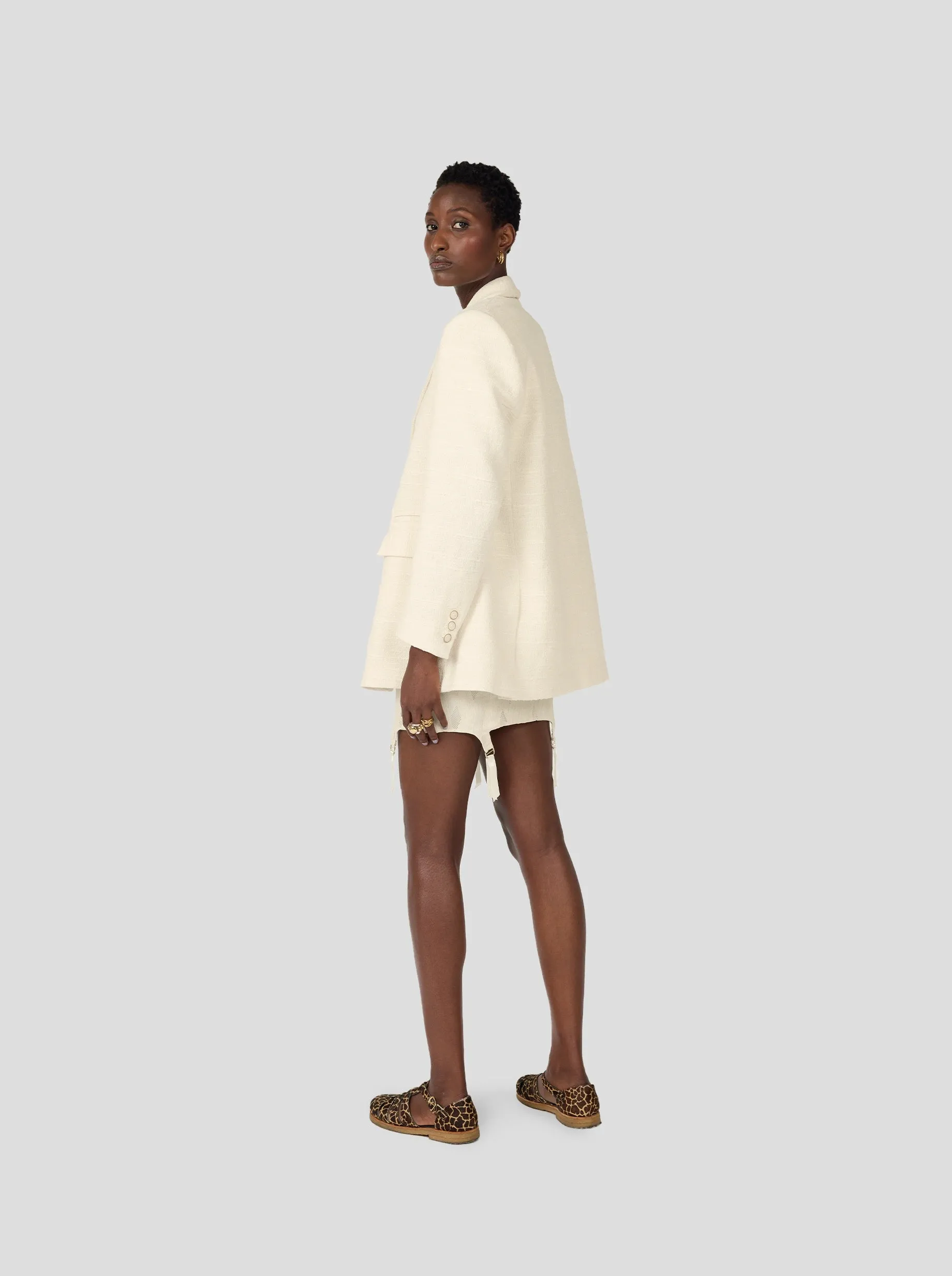 Angus Blazer In Ivory Jute Canvas