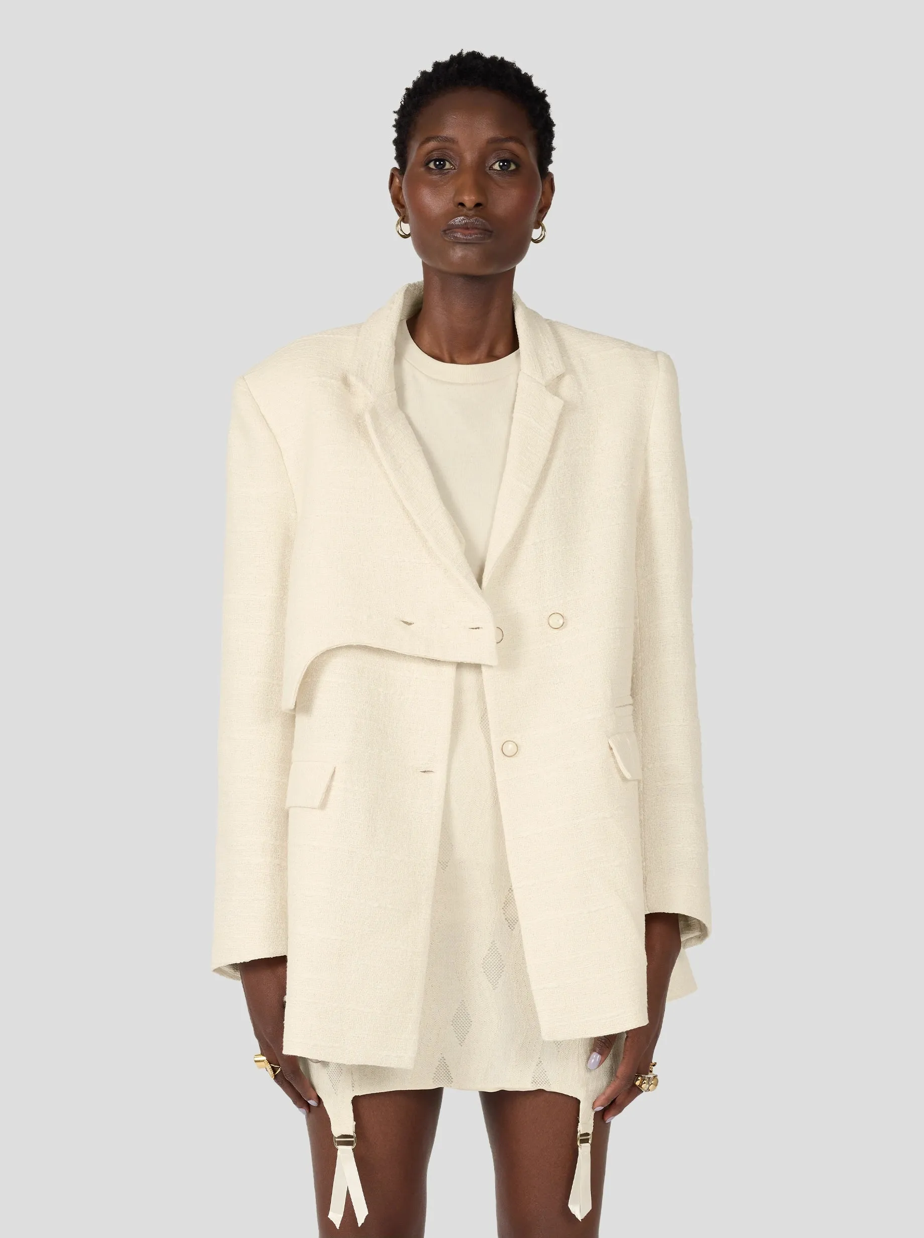 Angus Blazer In Ivory Jute Canvas