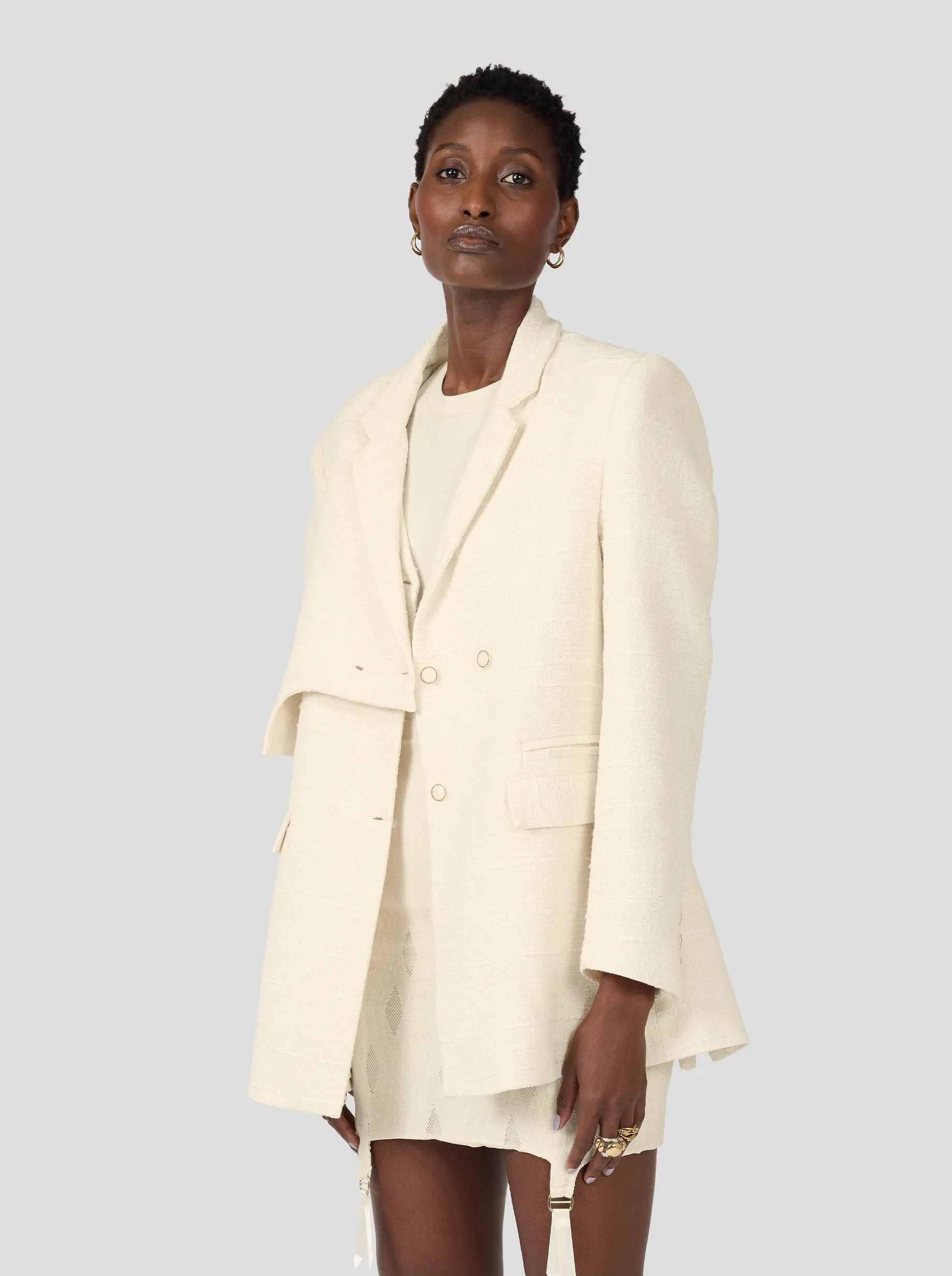 Angus Blazer In Ivory Jute Canvas