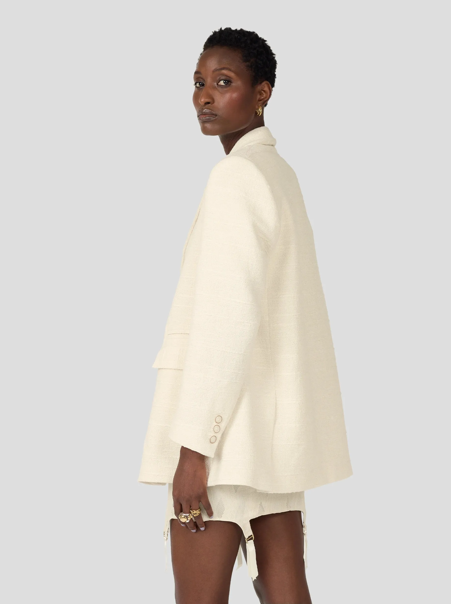Angus Blazer In Ivory Jute Canvas