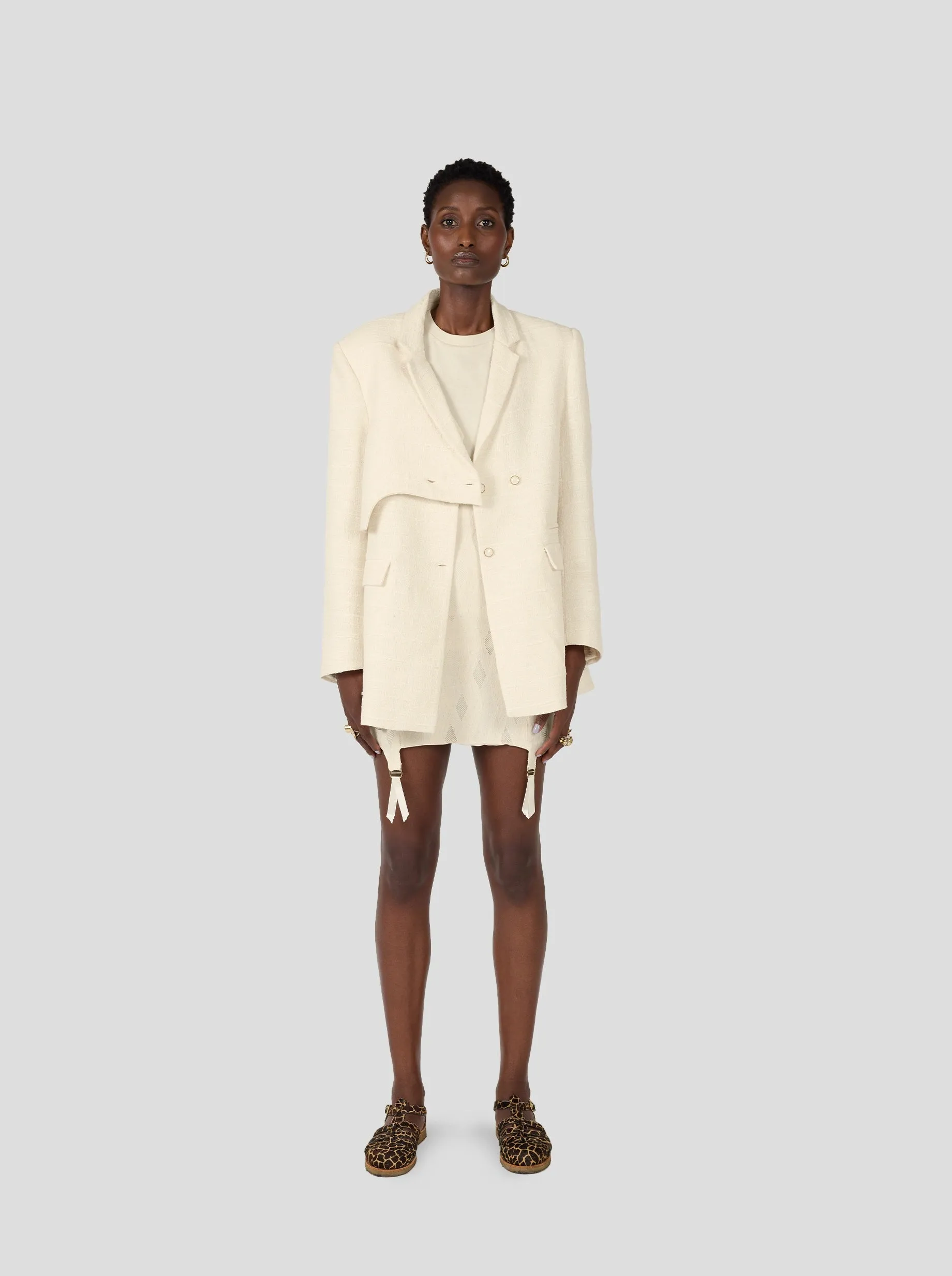 Angus Blazer In Ivory Jute Canvas