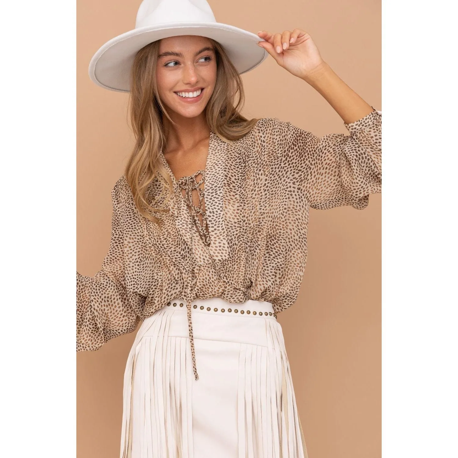 Animal Print Polka Dot Chiffon Blouse