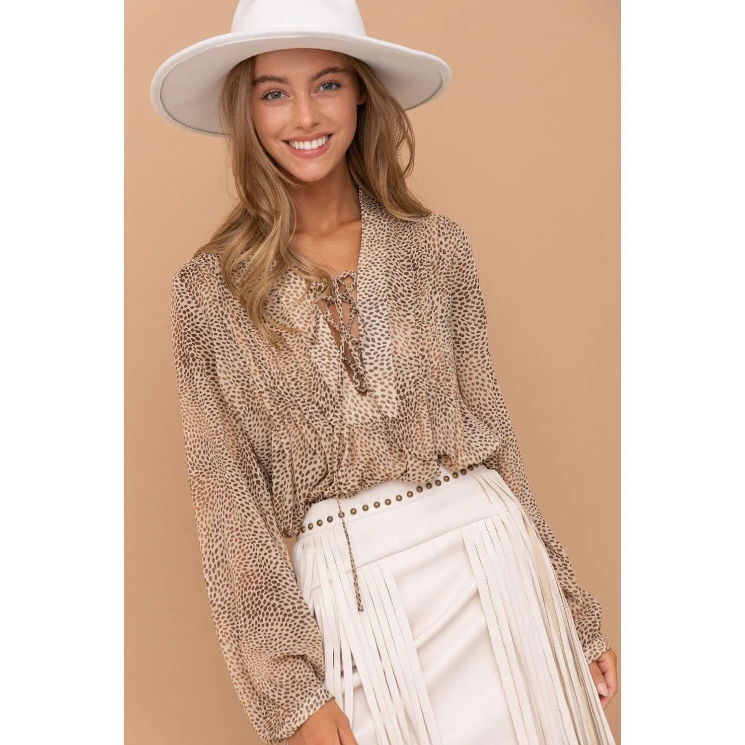 Animal Print Polka Dot Chiffon Blouse