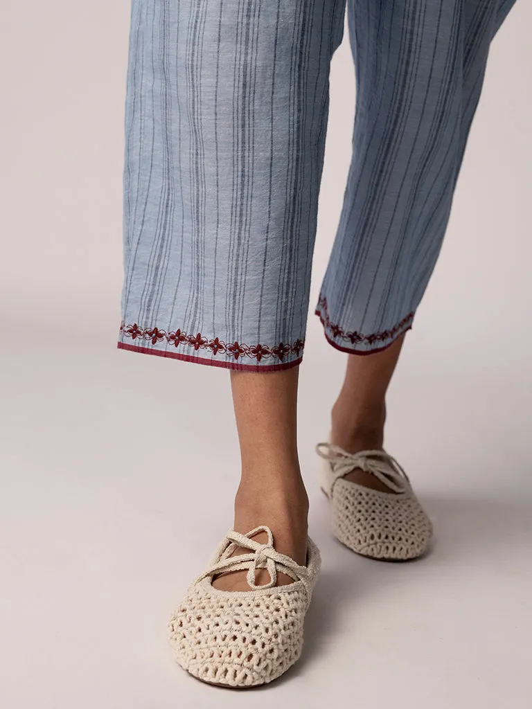 Anjira Pants Blue Cotton Stripe