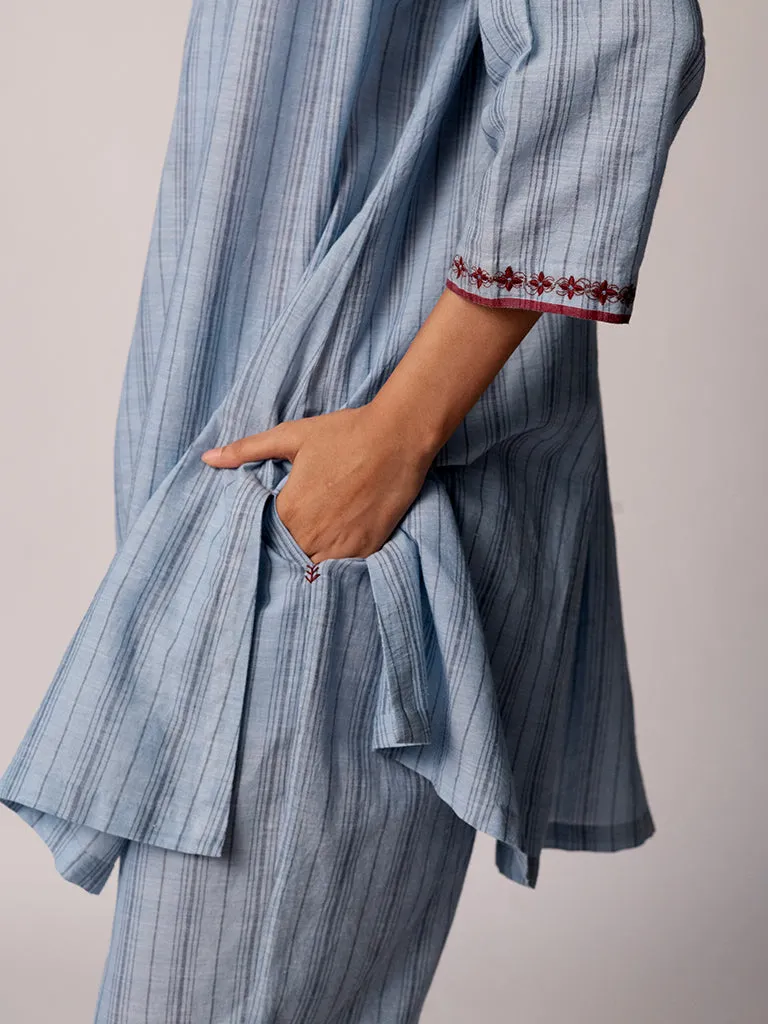 Anjira Pants Blue Cotton Stripe