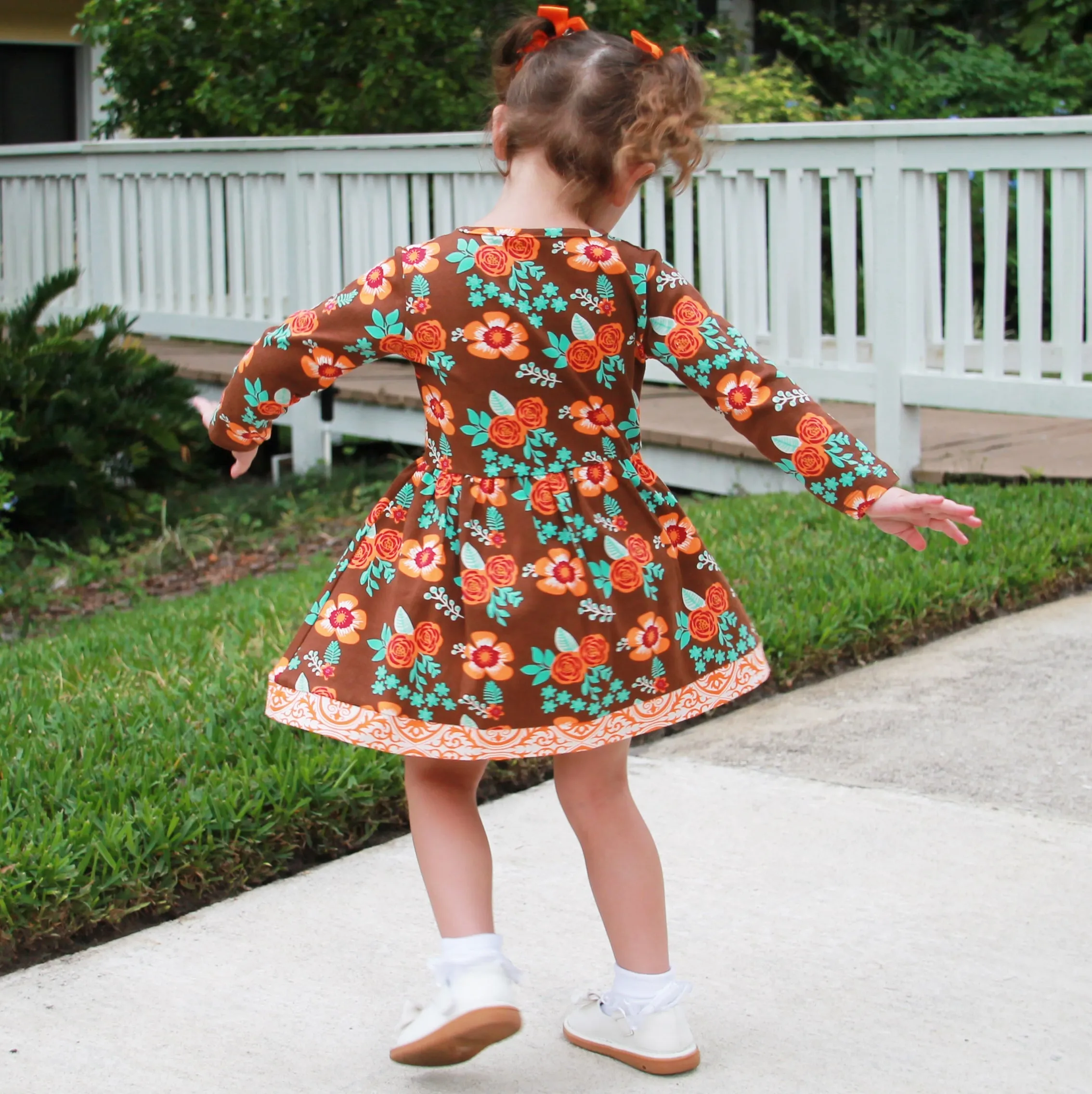 AnnLoren Baby Big Girls Boutique Fall Thanksgiving Floral Cotton Winter Dress