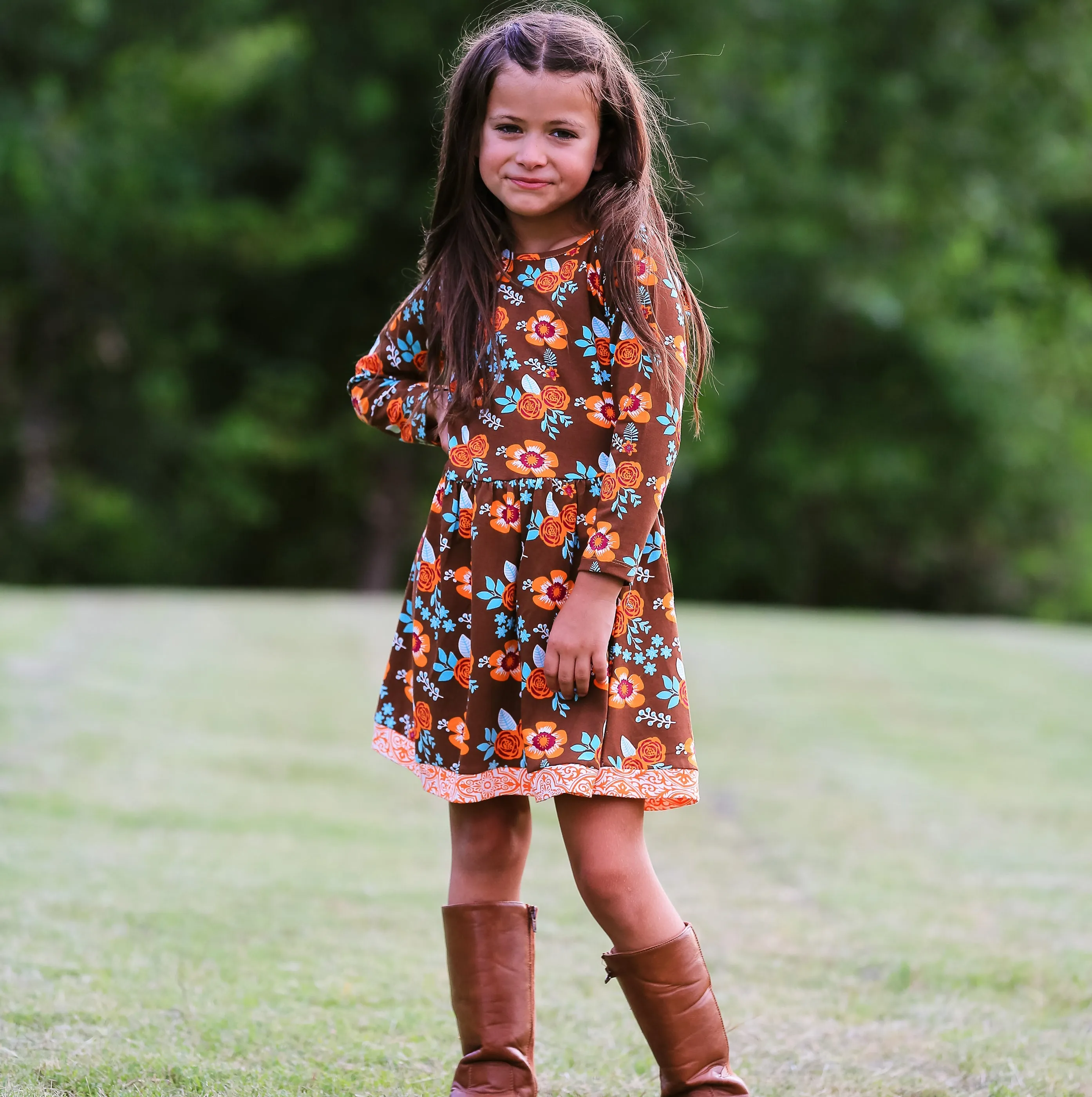 AnnLoren Baby Big Girls Boutique Fall Thanksgiving Floral Cotton Winter Dress