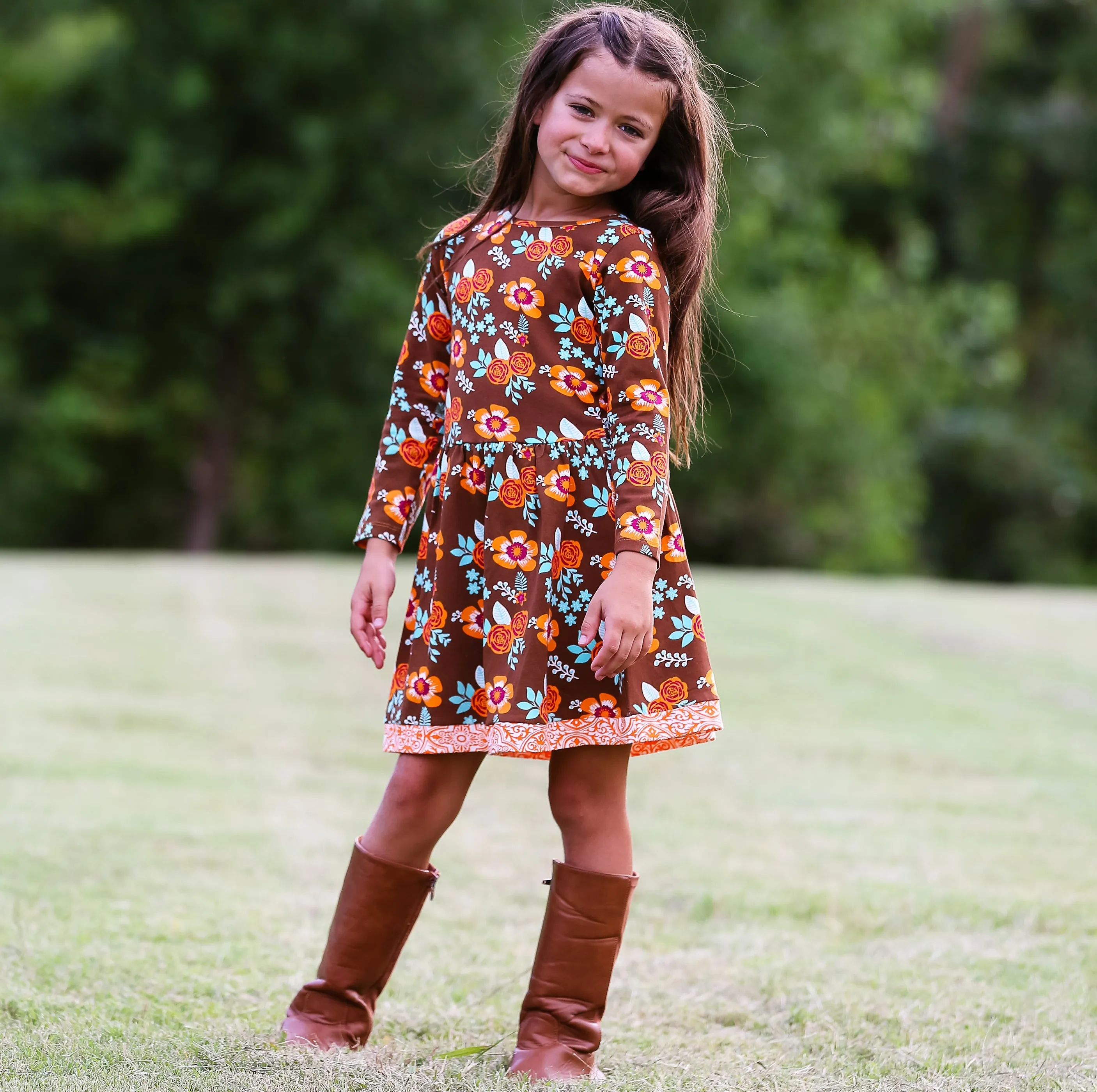 AnnLoren Baby Big Girls Boutique Fall Thanksgiving Floral Cotton Winter Dress