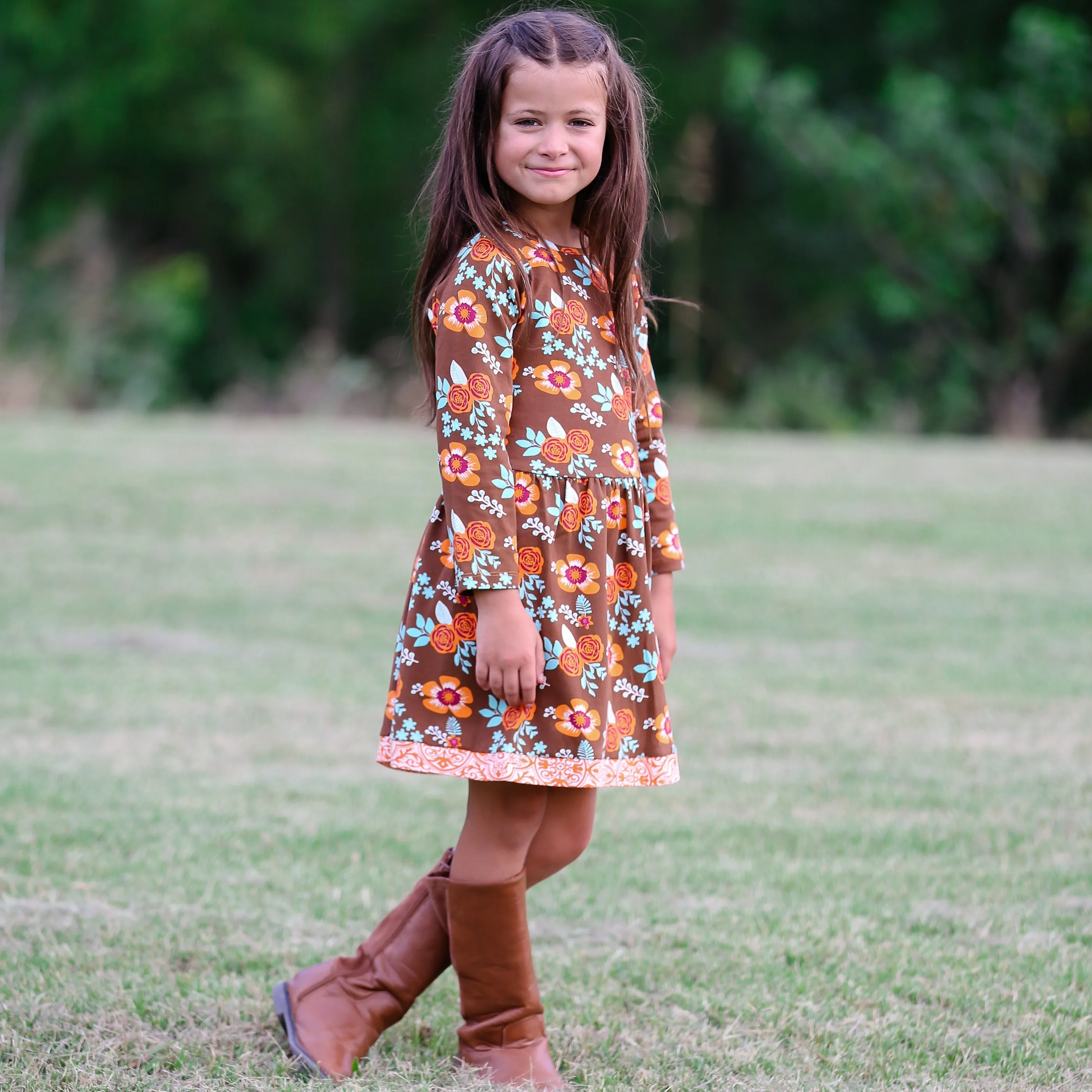 AnnLoren Baby Big Girls Boutique Fall Thanksgiving Floral Cotton Winter Dress