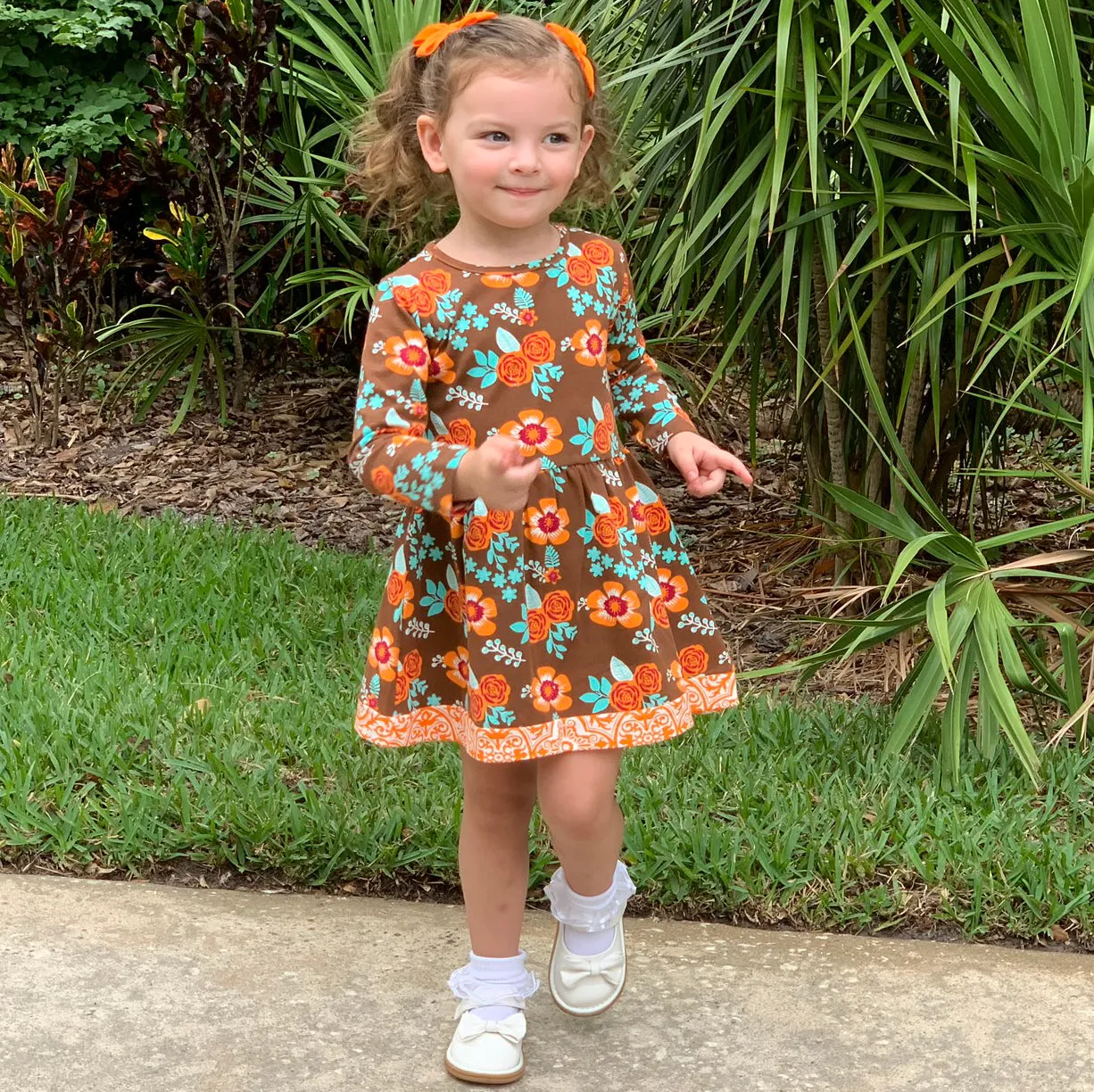 AnnLoren Baby Big Girls Boutique Fall Thanksgiving Floral Cotton Winter Dress
