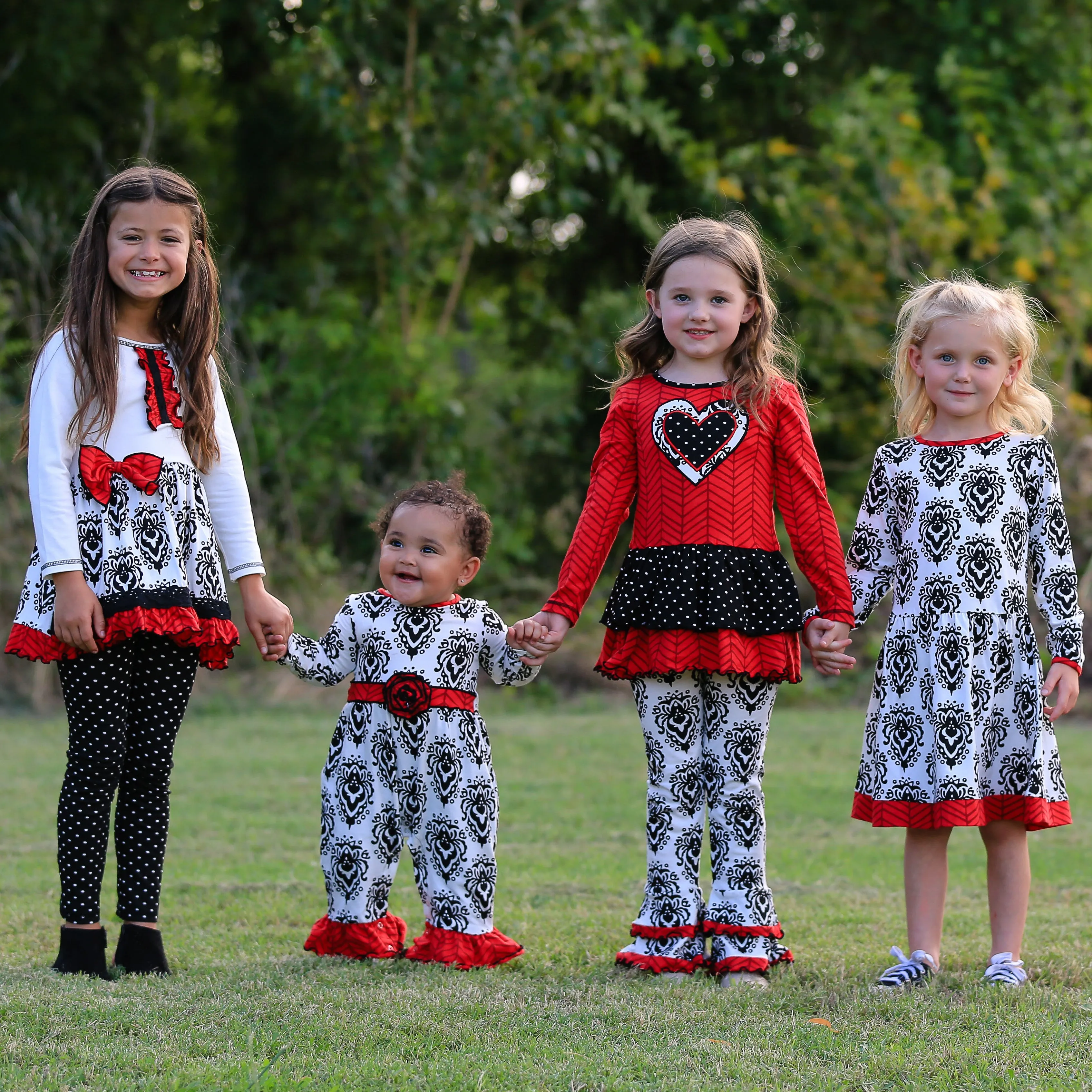 AnnLoren Girls Boutique Holiday Christmas Damask Cotton Fall Winter Dress