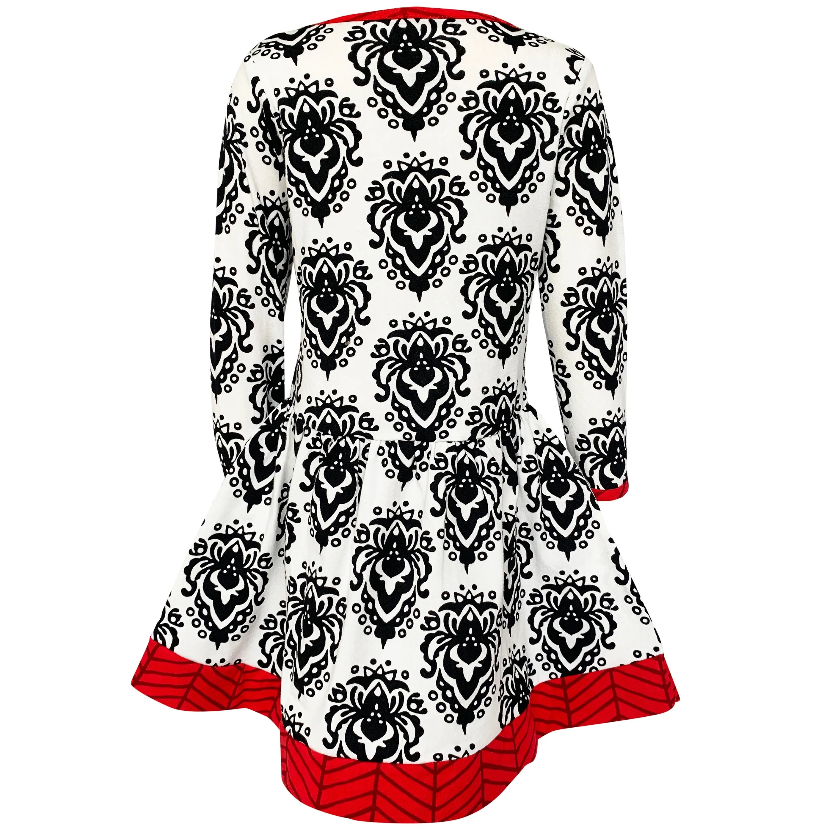 AnnLoren Girls Boutique Holiday Christmas Damask Cotton Fall Winter Dress