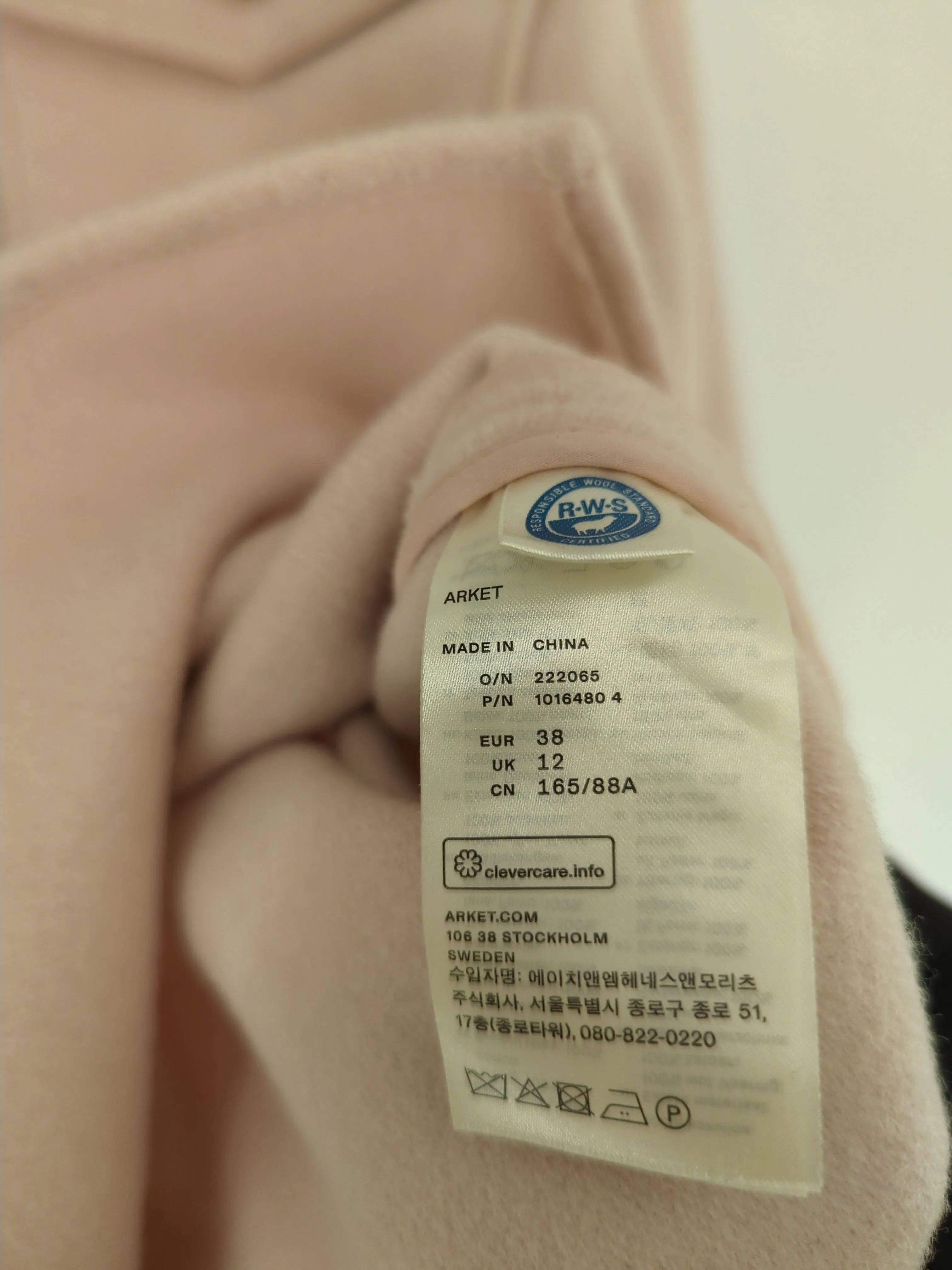 Arket Women's Jacket UK 10 Pink Cotton with Wool