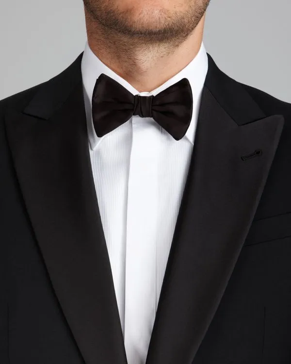 ARMANI COLLEZIONI -Wide Peak Lapel “M Line” Black Satin Detailed Tuxedo - 42R