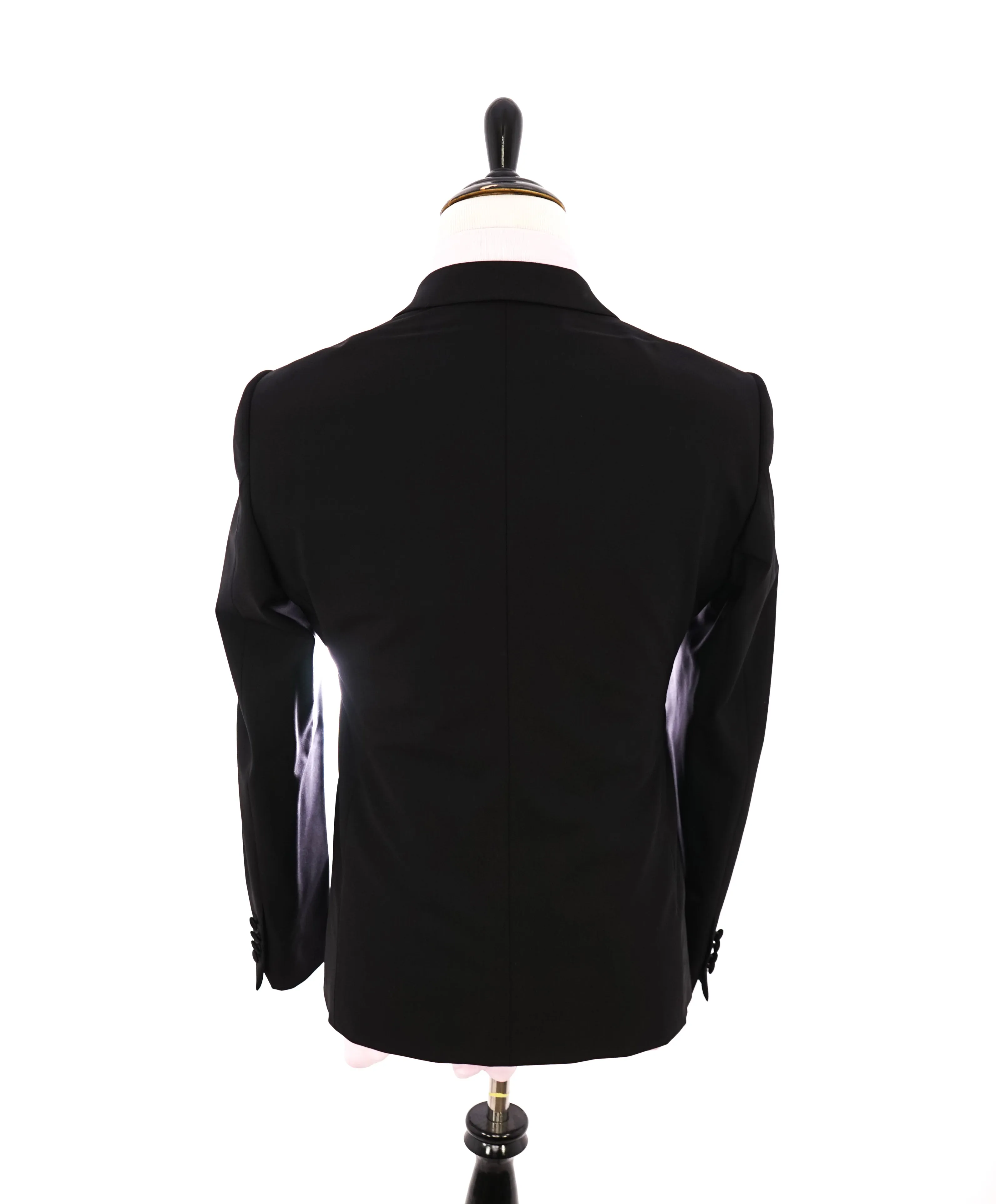 ARMANI COLLEZIONI -Wide Peak Lapel “M Line” Black Satin Detailed Tuxedo - 42R